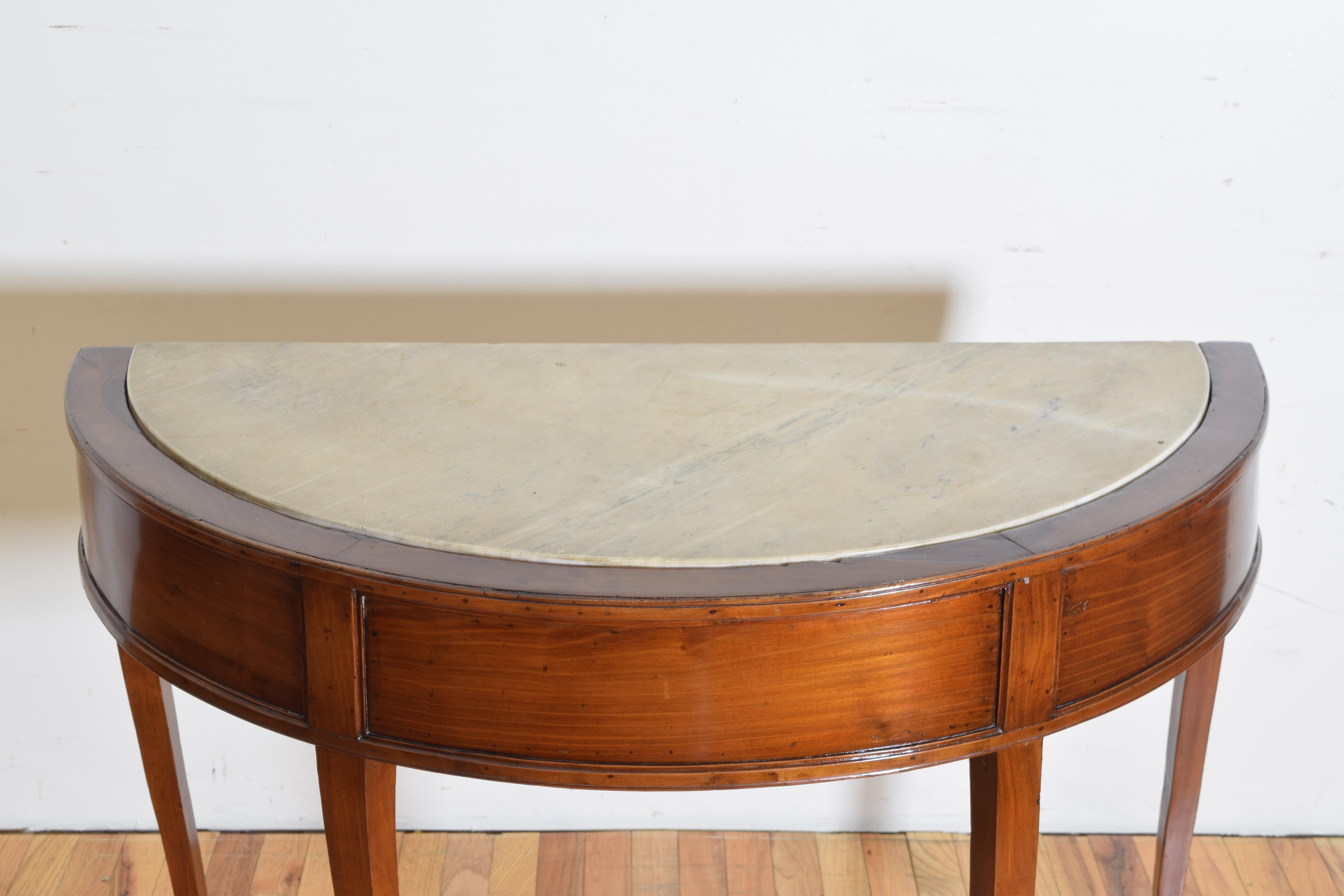 Italian, Naples, Shaped Cherrywood & White Granite Demilune Console Table, 19thc In Good Condition In Atlanta, GA