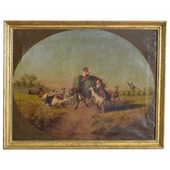 Italien, période Napoléon III, huile sur toile "Chasse à l'âne", vers 1860