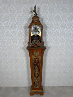 Italian Napoleon III Style Pedestal Clock with Ormolu Mounts and Marquetry Inlay