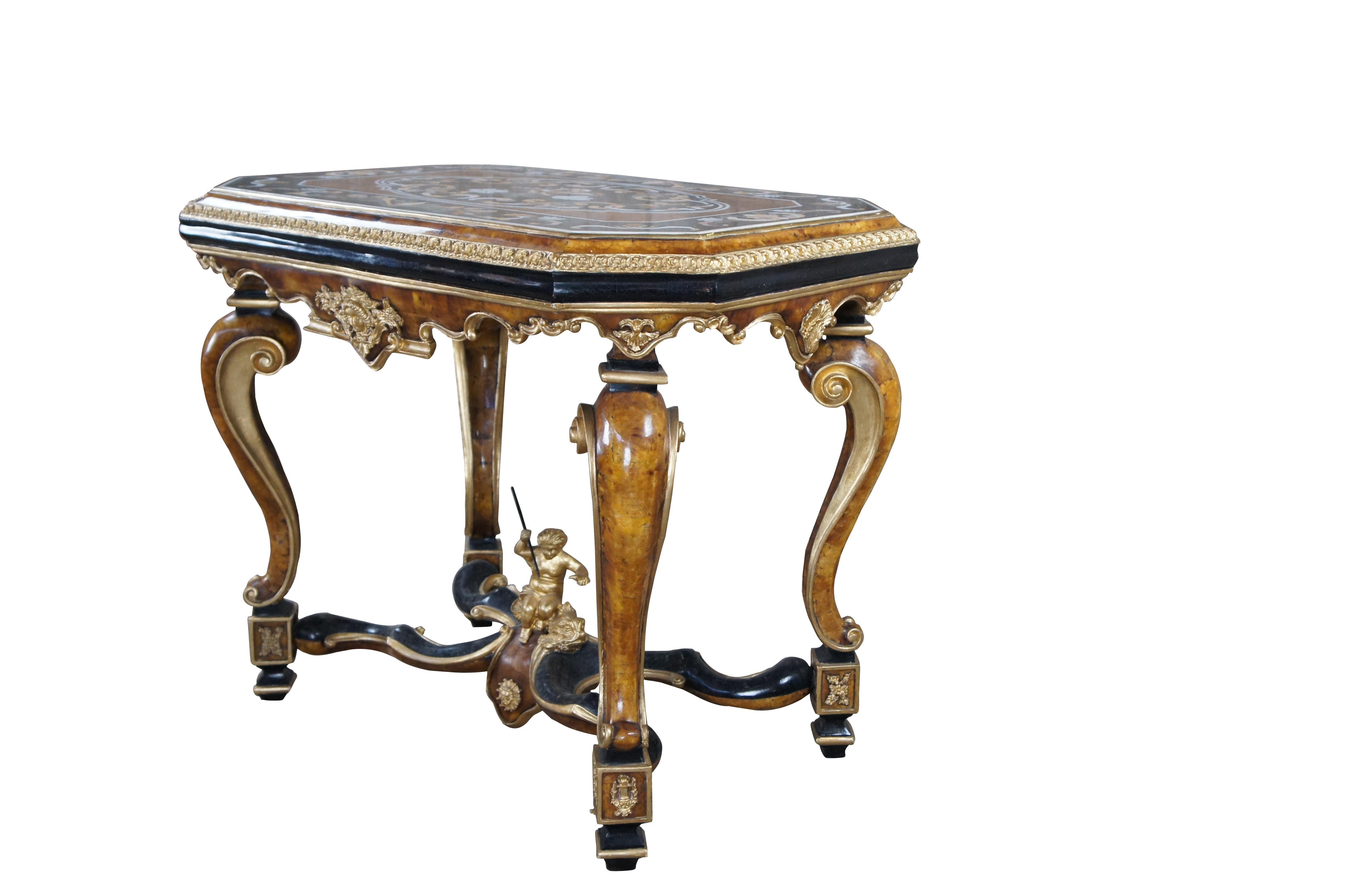 Italian Napoleon III Style Pen Shell Pietra Dura Marble Salon Center Side Table In Good Condition For Sale In Dayton, OH