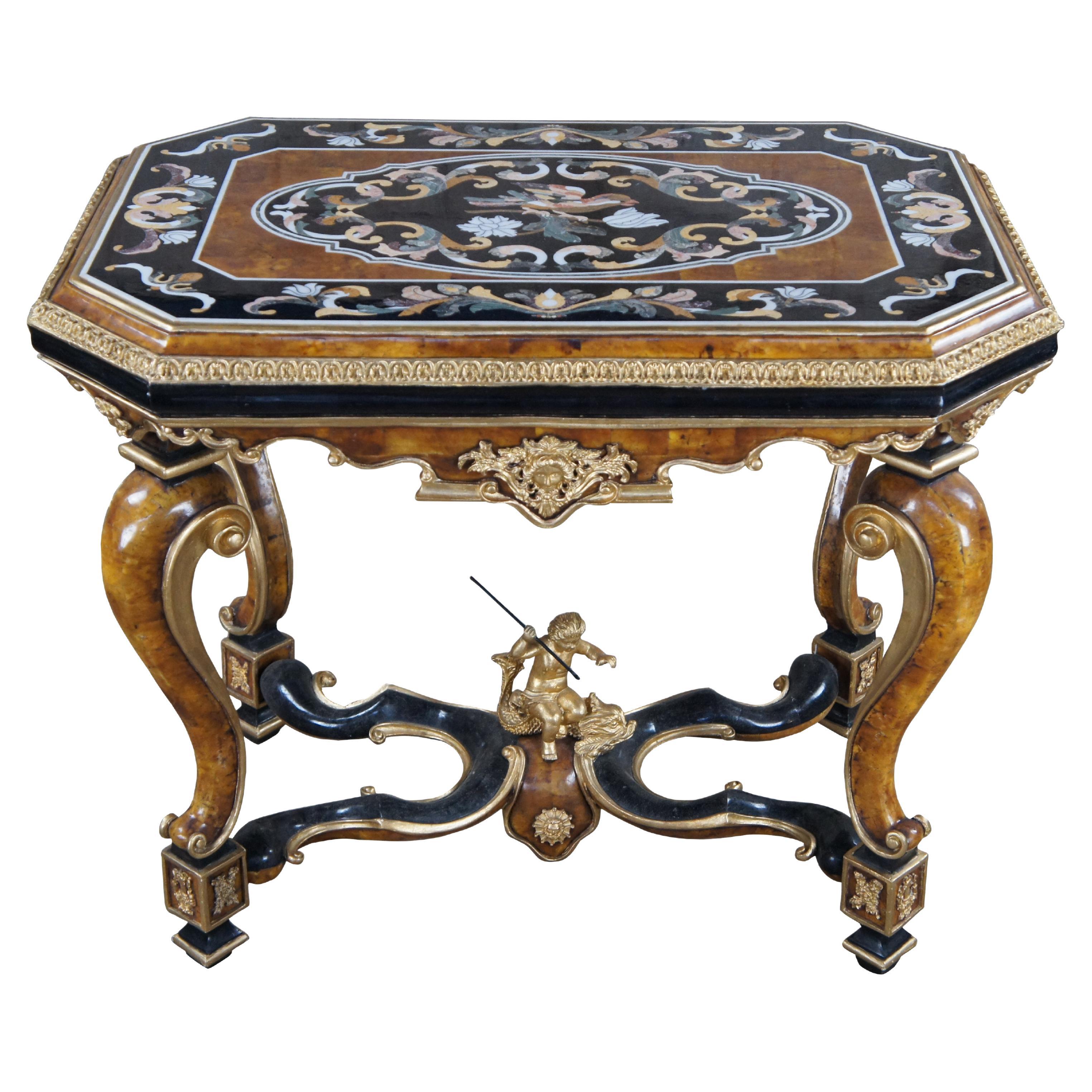Table d'appoint de salon en marbre Pietra Dura, style Napoléon III, italien en vente