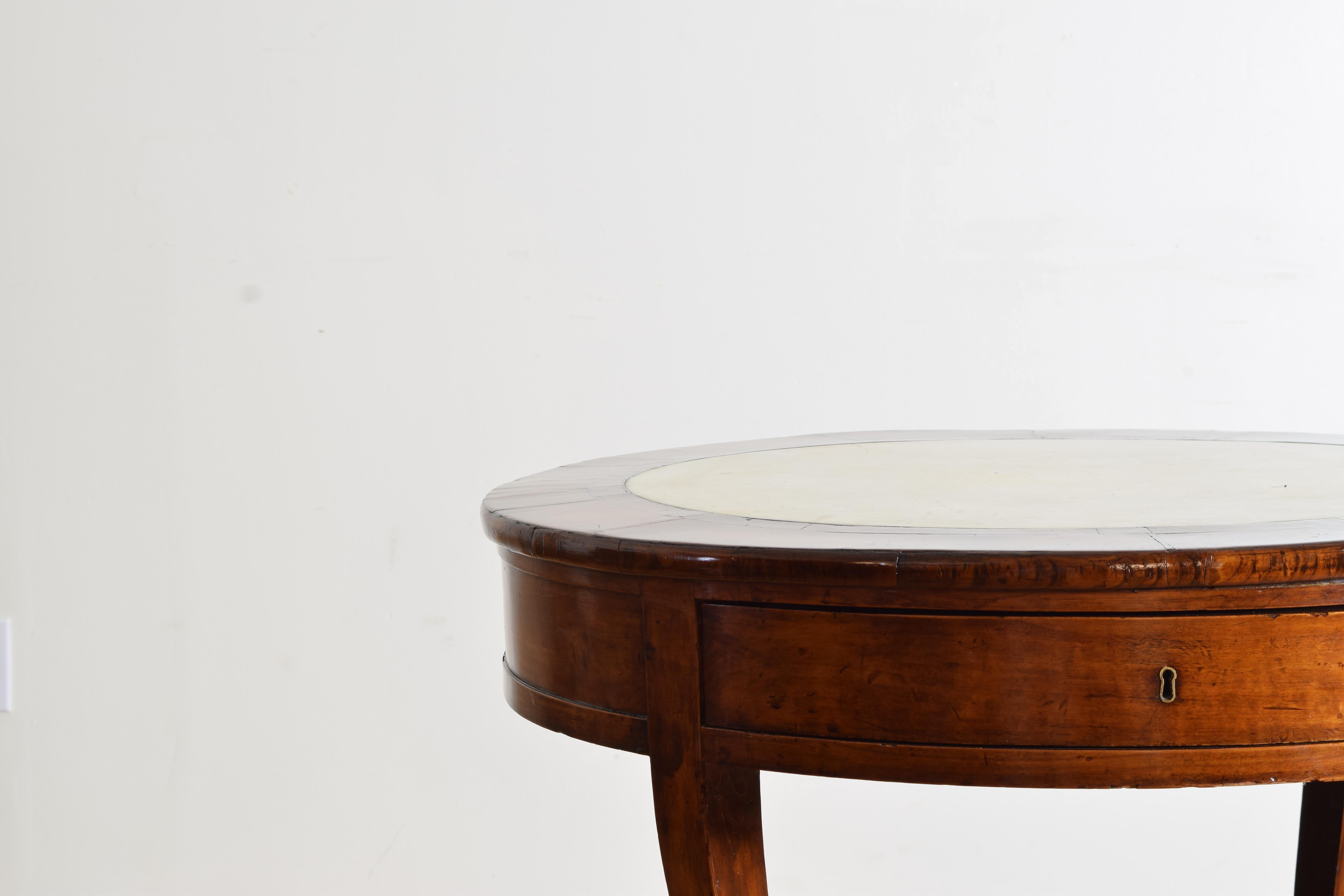 Italian, Napoli, Neoclassic Walnut & Marble-Top 1-Drawer Table, 1stq 19th cen. 4