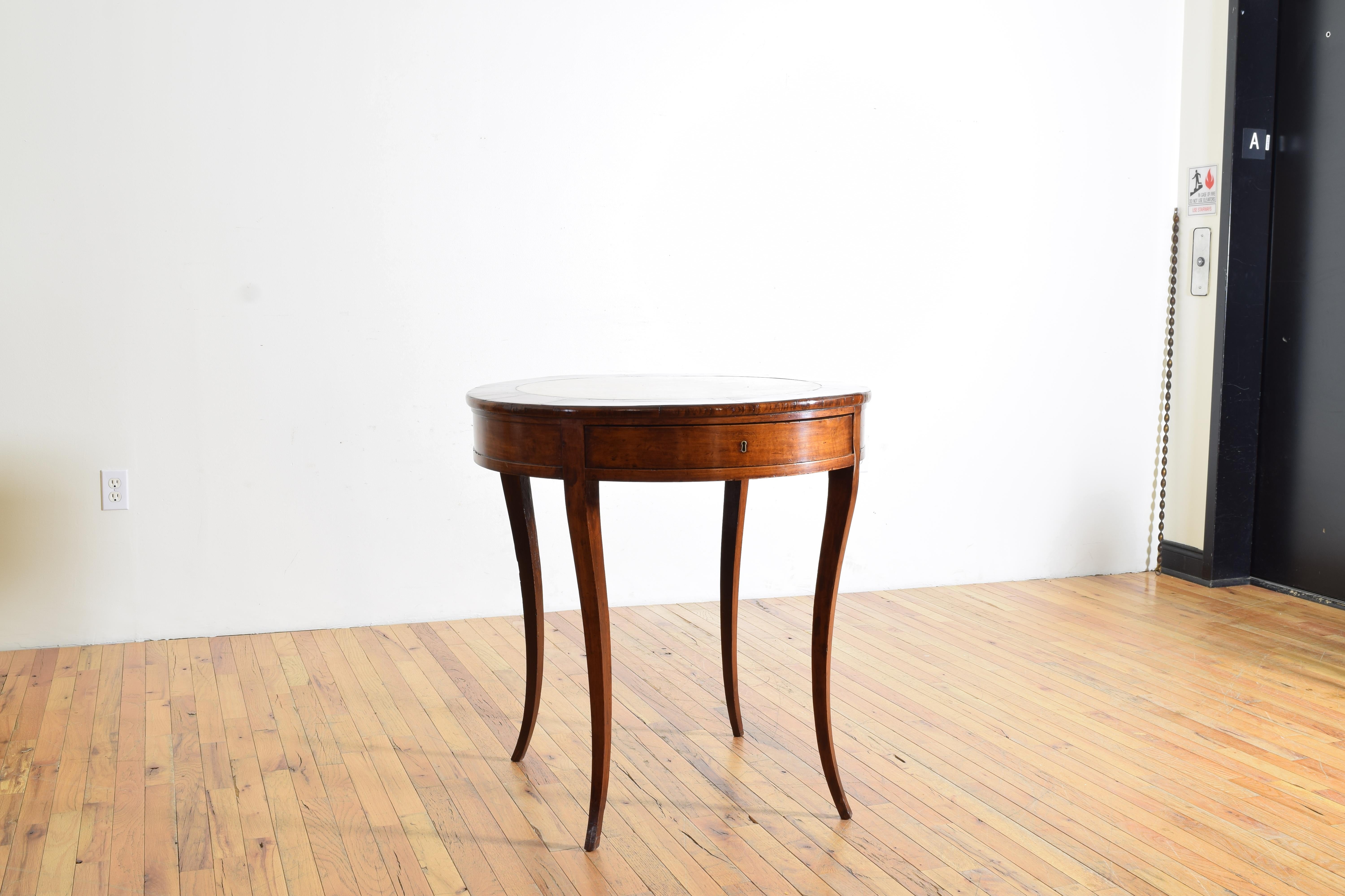 Neoclassical Italian, Napoli, Neoclassic Walnut & Marble-Top 1-Drawer Table, 1stq 19th cen.