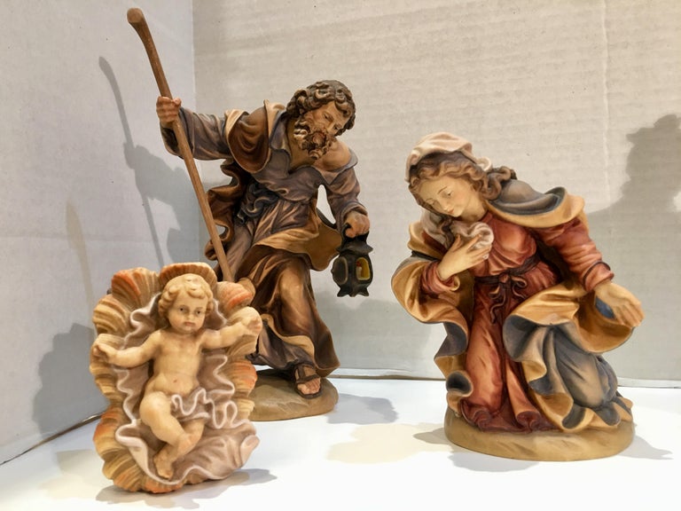 Italian Nativity Set Hand Carved Wood Museum Quality 18 Piece Oswald