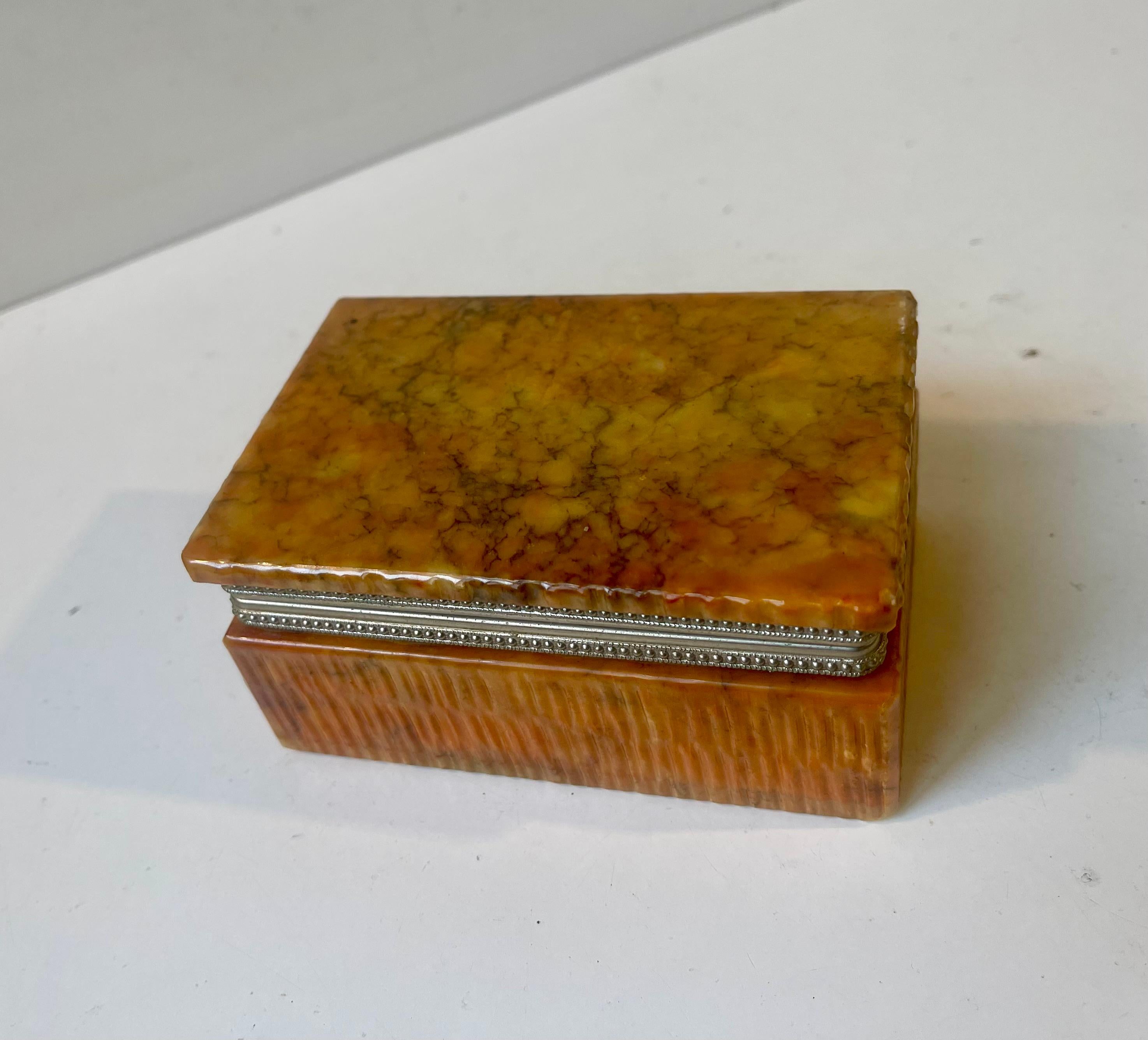 Mid-Century Modern Italian Natural Alabaster Stone Trinket Box by Romano Bianchi, 1970s For Sale