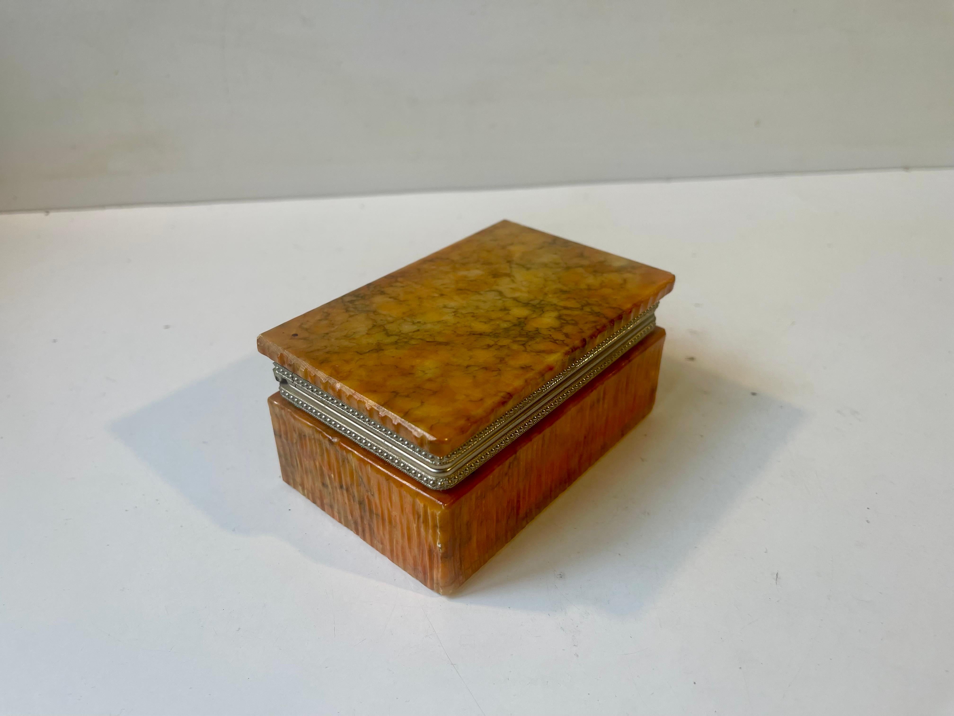 Hand-Carved Italian Natural Alabaster Stone Trinket Box by Romano Bianchi, 1970s For Sale