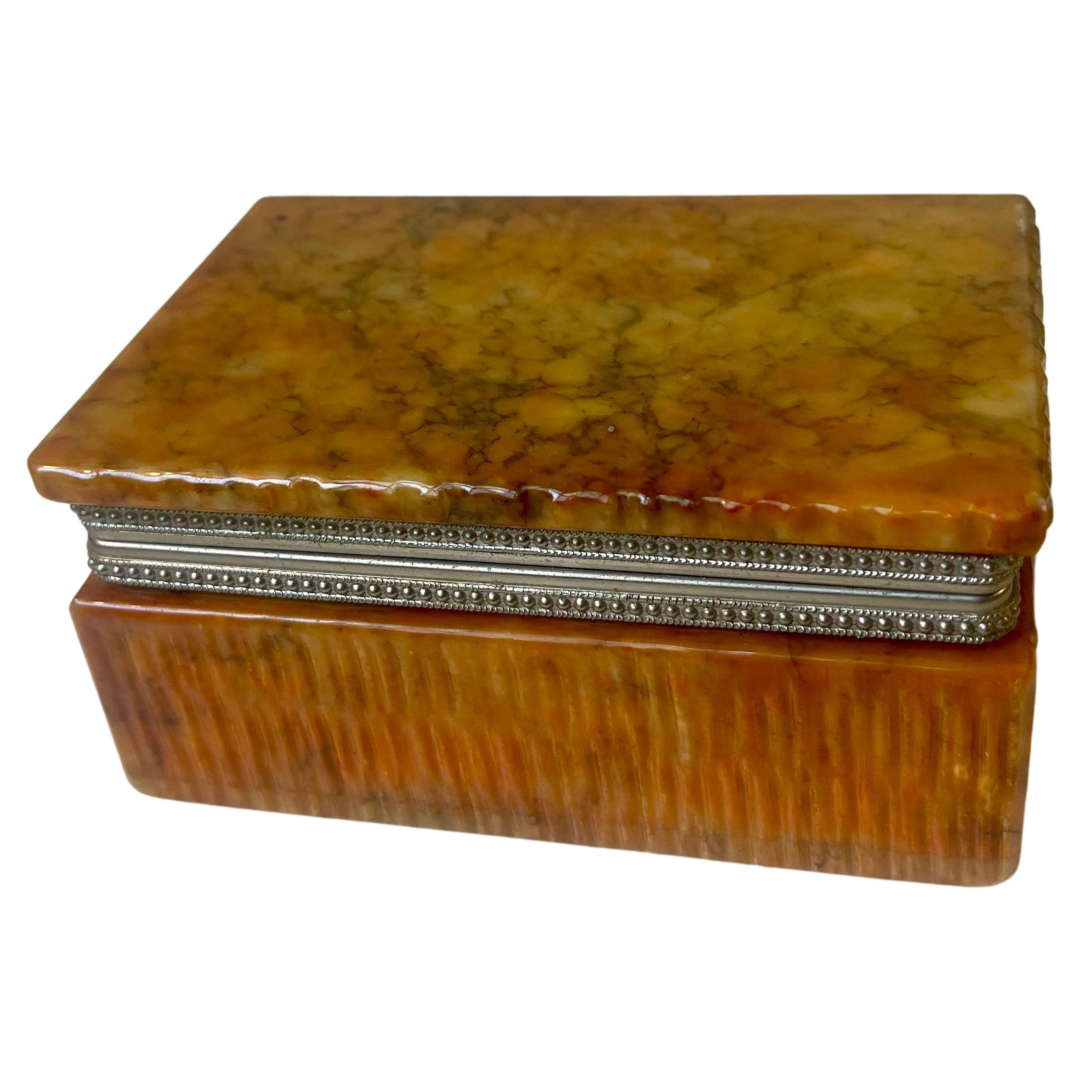 Italian Natural Alabaster Stone Trinket Box by Romano Bianchi, 1970s For Sale
