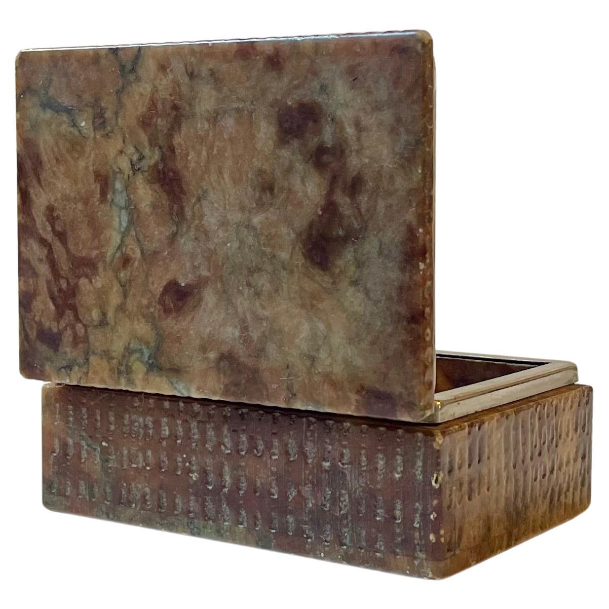 Caja de baratijas italiana de piedra de alabastro natural de Romano Bianchi, años 70