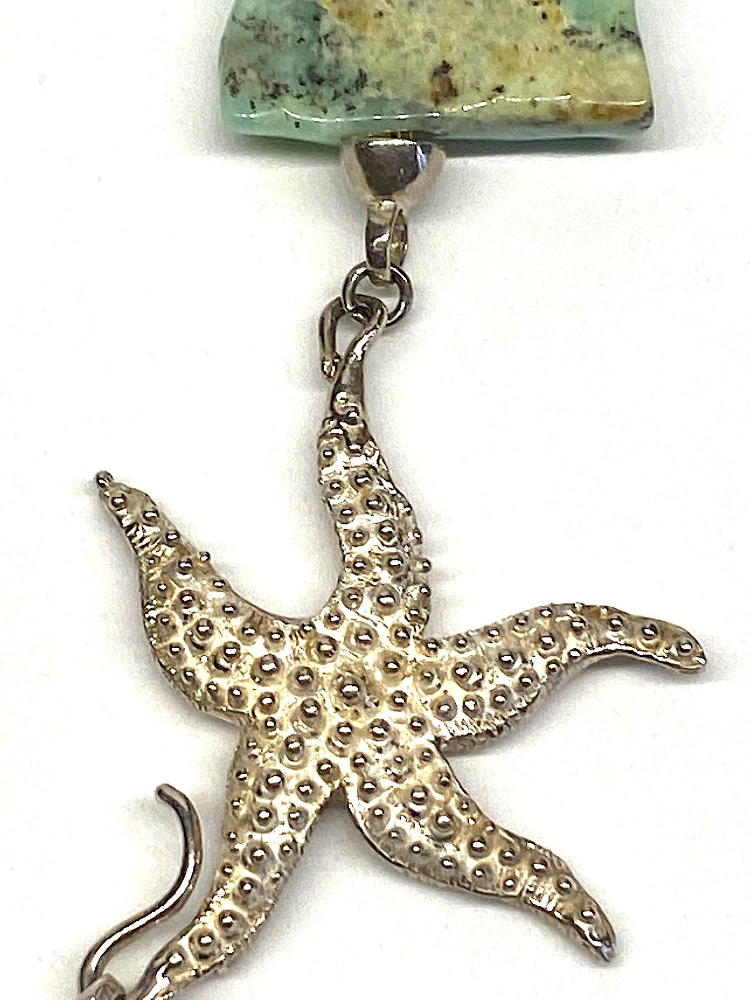 Italian Natural Aquamarine and Sterling Silver Starfish Necklace 4