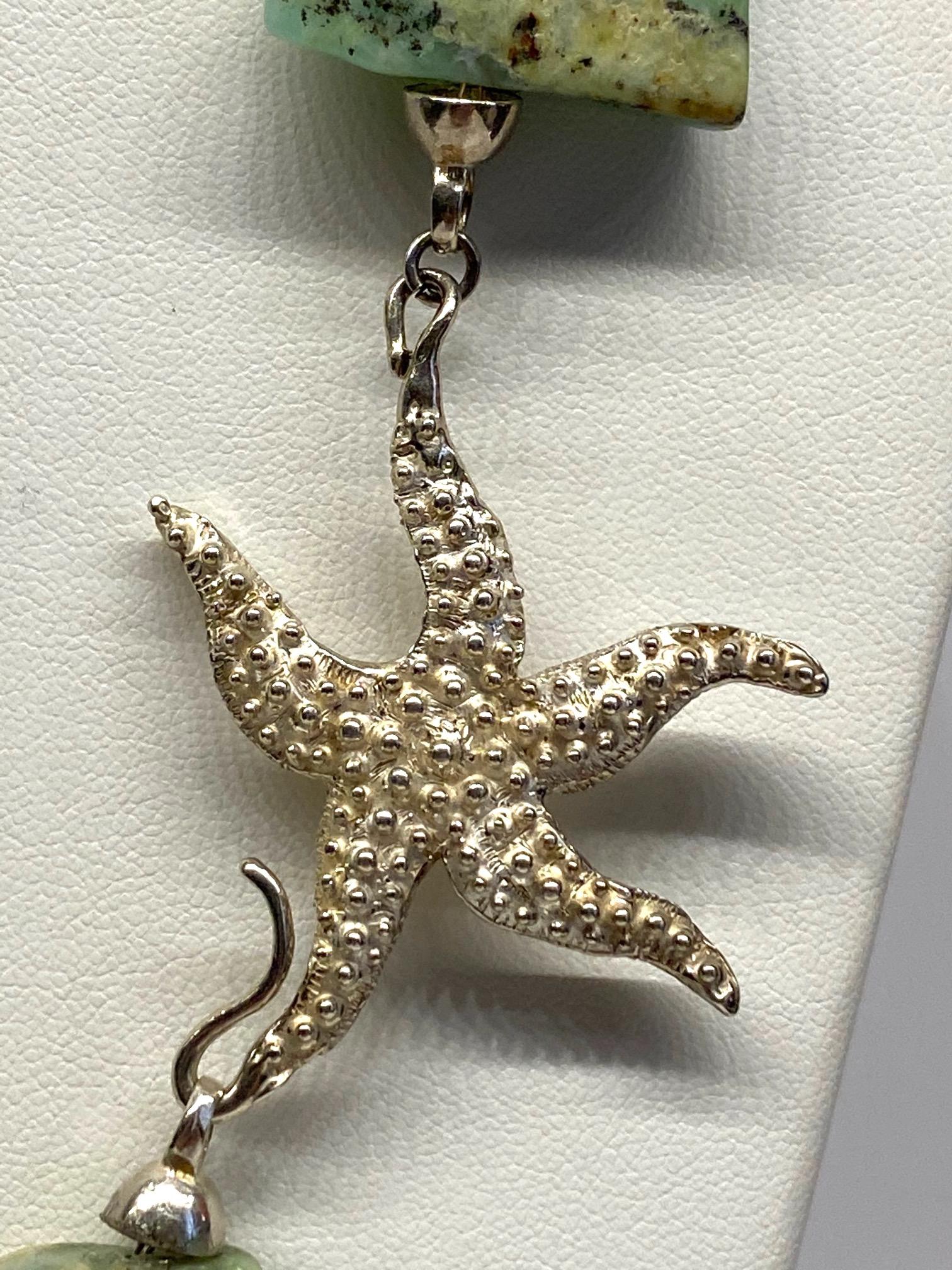 Italian Natural Aquamarine and Sterling Silver Starfish Necklace 7