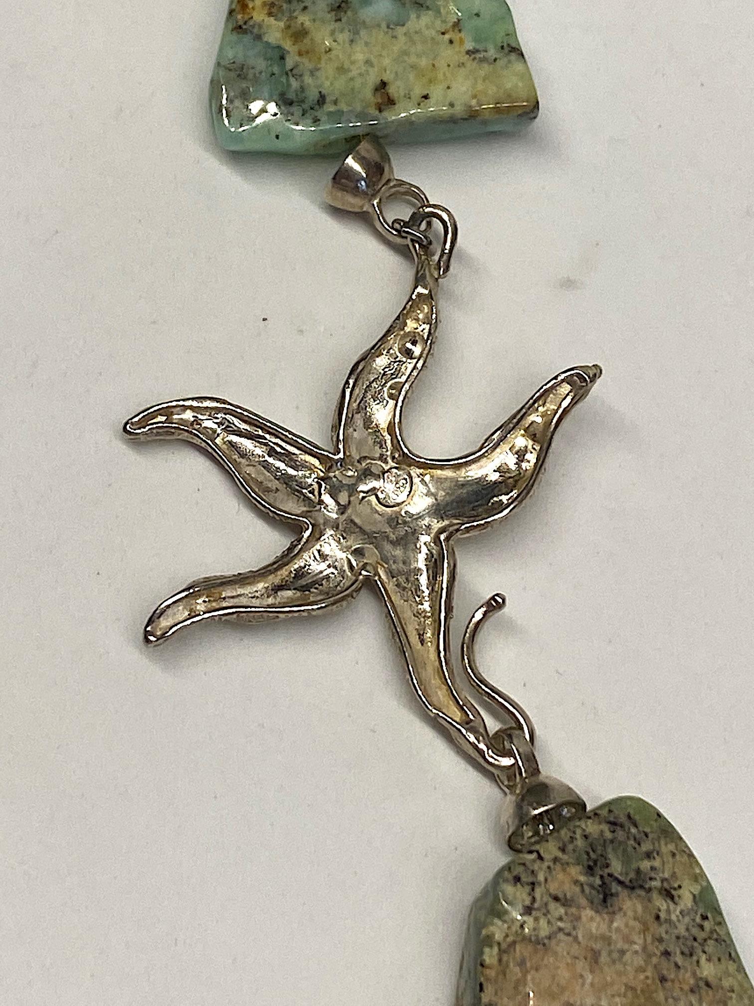 Italian Natural Aquamarine and Sterling Silver Starfish Necklace 12