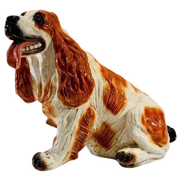 Italian natural size Cocker Spaniel in ceramic polychromed circa 1950 For Sale