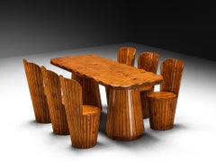 Italian Naturalistic Dining Set With Six Chairs and Table in Pine