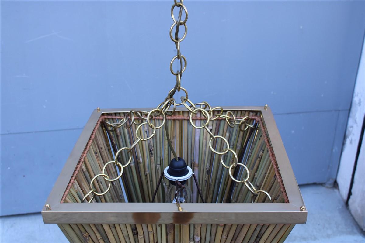 Italian Naturalistic Lantern Chandelier 1970s Bamboo Brass Gold Crespi style For Sale 1