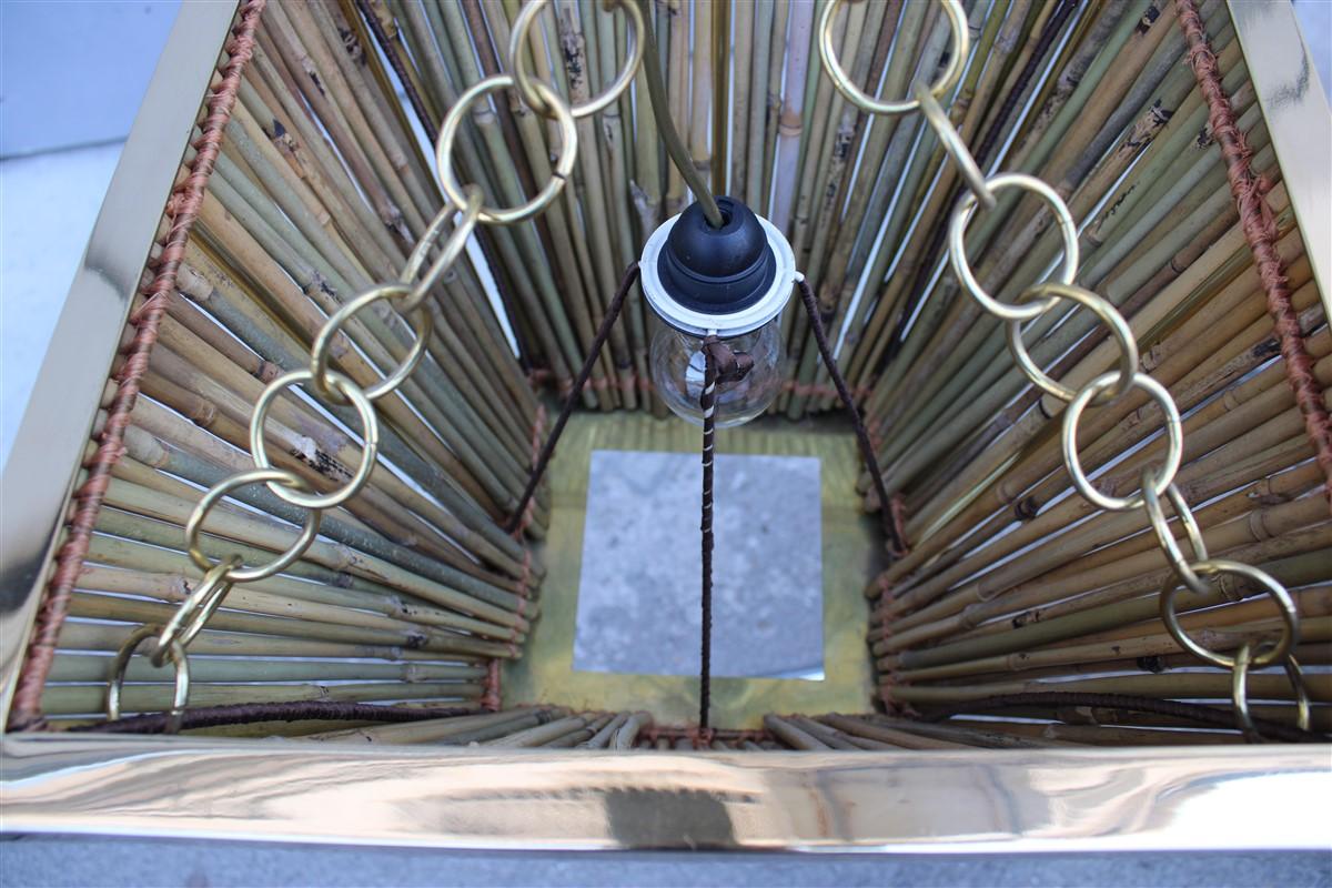 Italian Naturalistic Lantern Chandelier 1970s Bamboo Brass Gold Crespi style For Sale 4