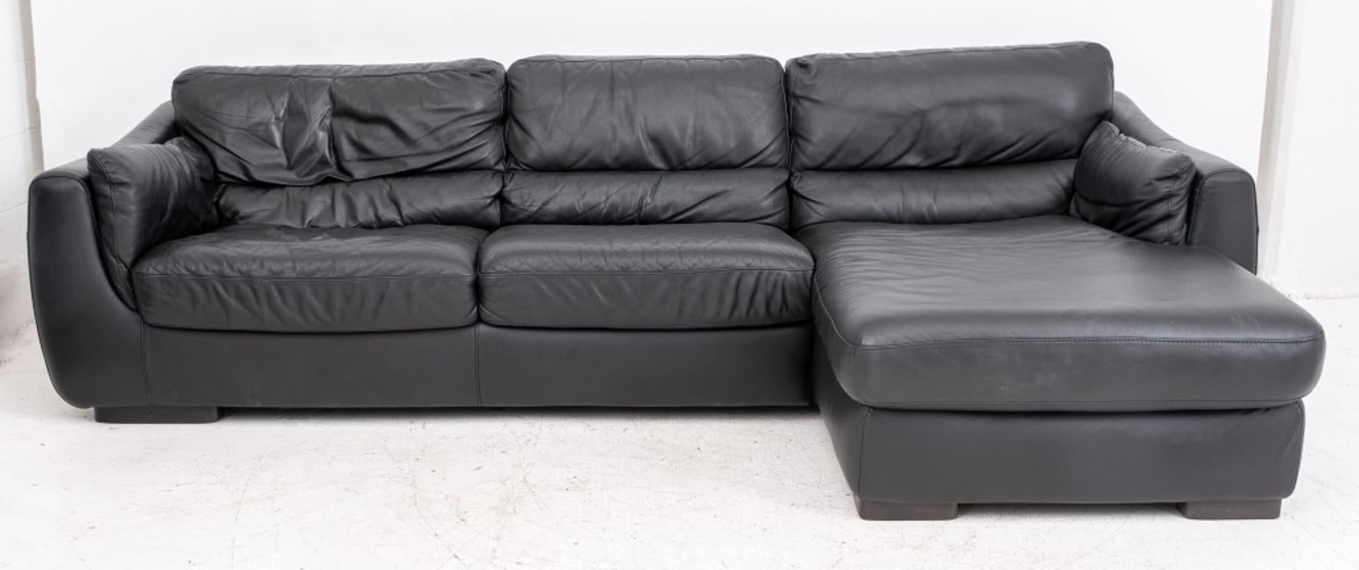 Italian Natuzzi black leather sectional sofa or couch, 