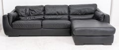 Italian Natuzzi Black Leather Sectional Sofa