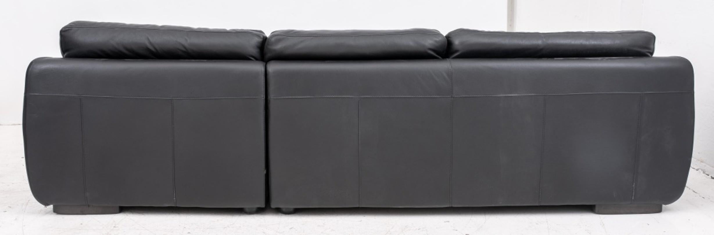 Modern Italian Natuzzi Black Leather Sectional Sofa