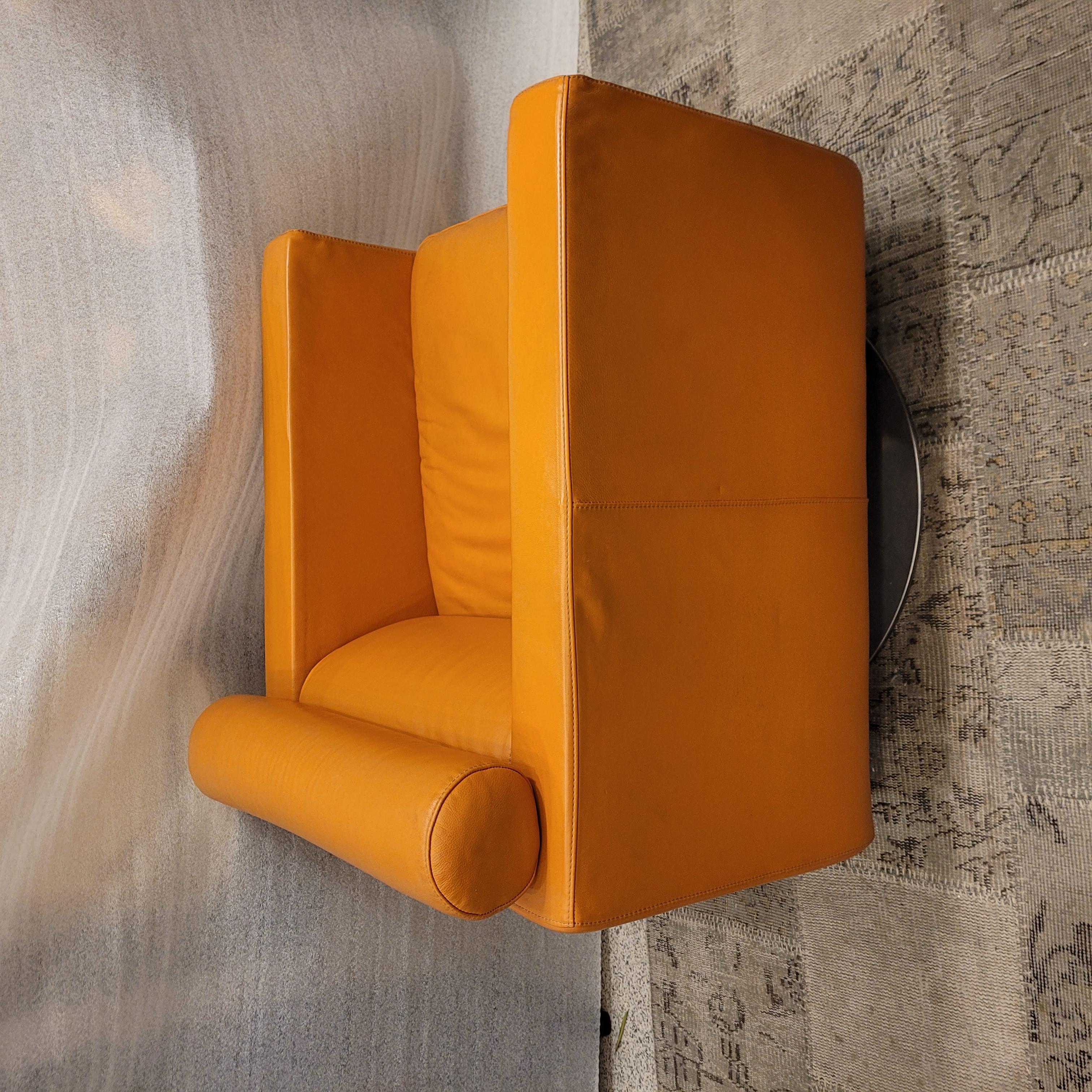 Italian Natuzzi Orange “Suad” swivel armchair, orange leather For Sale 8