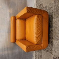Poltrona girevole Natuzzi Orange "Suad", pelle arancione