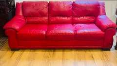 Italian Natuzzi Red Leather Threeseat Sofa