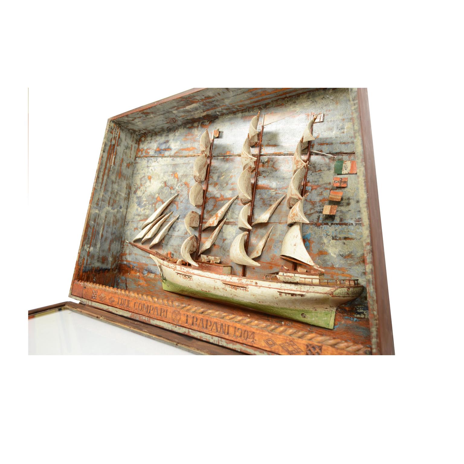 Italian Nautical Diorama Glass and Wood, 1904 2