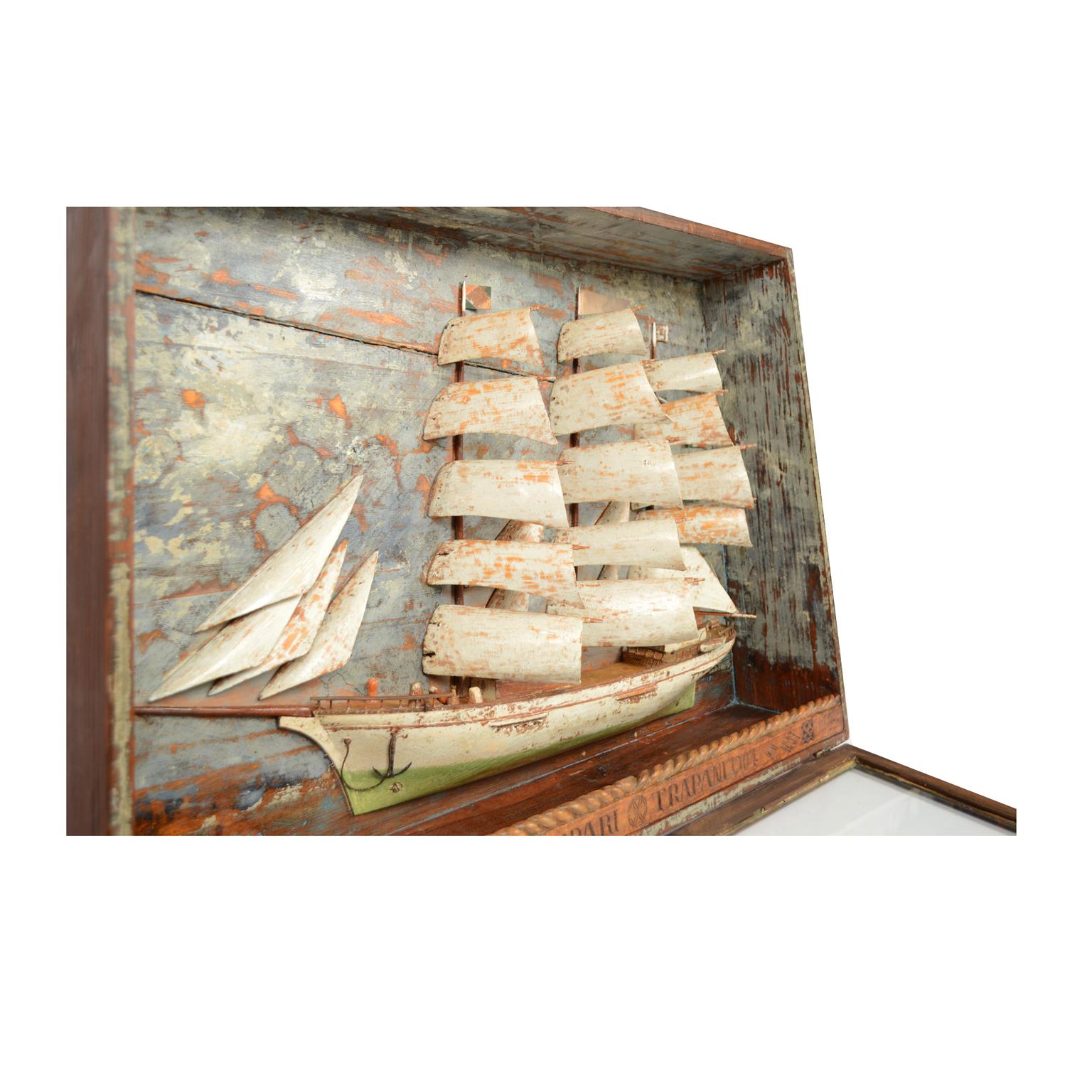 Italian Nautical Diorama Glass and Wood, 1904 3