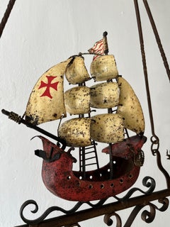 Italienischer nautischer spanischer Galleon-Kronleuchter für Schiffsschiffe, Schmiedeeisen, um 1930