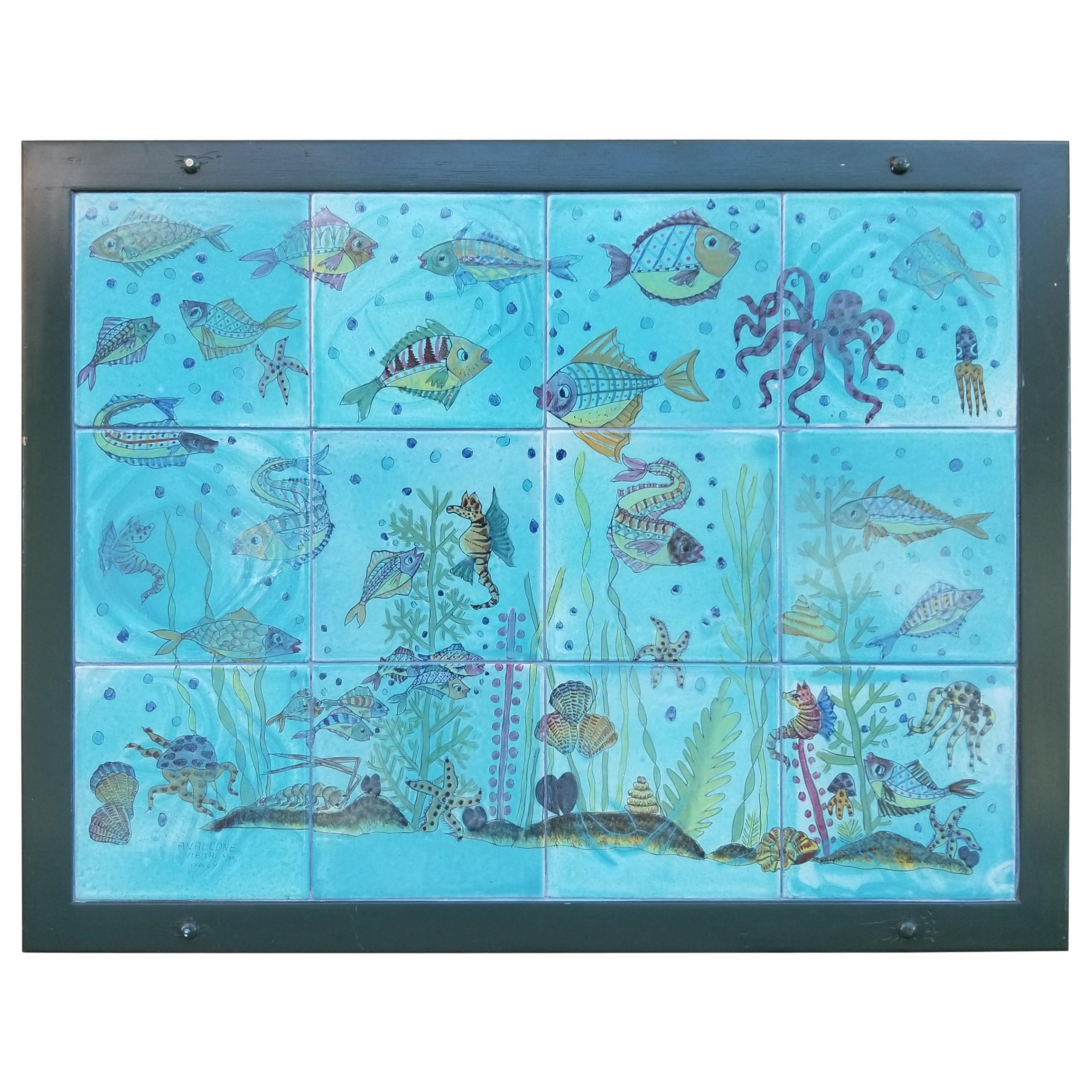 Italian Nautical Tile Wall Plaque / Art "Fish Tank" For Sale