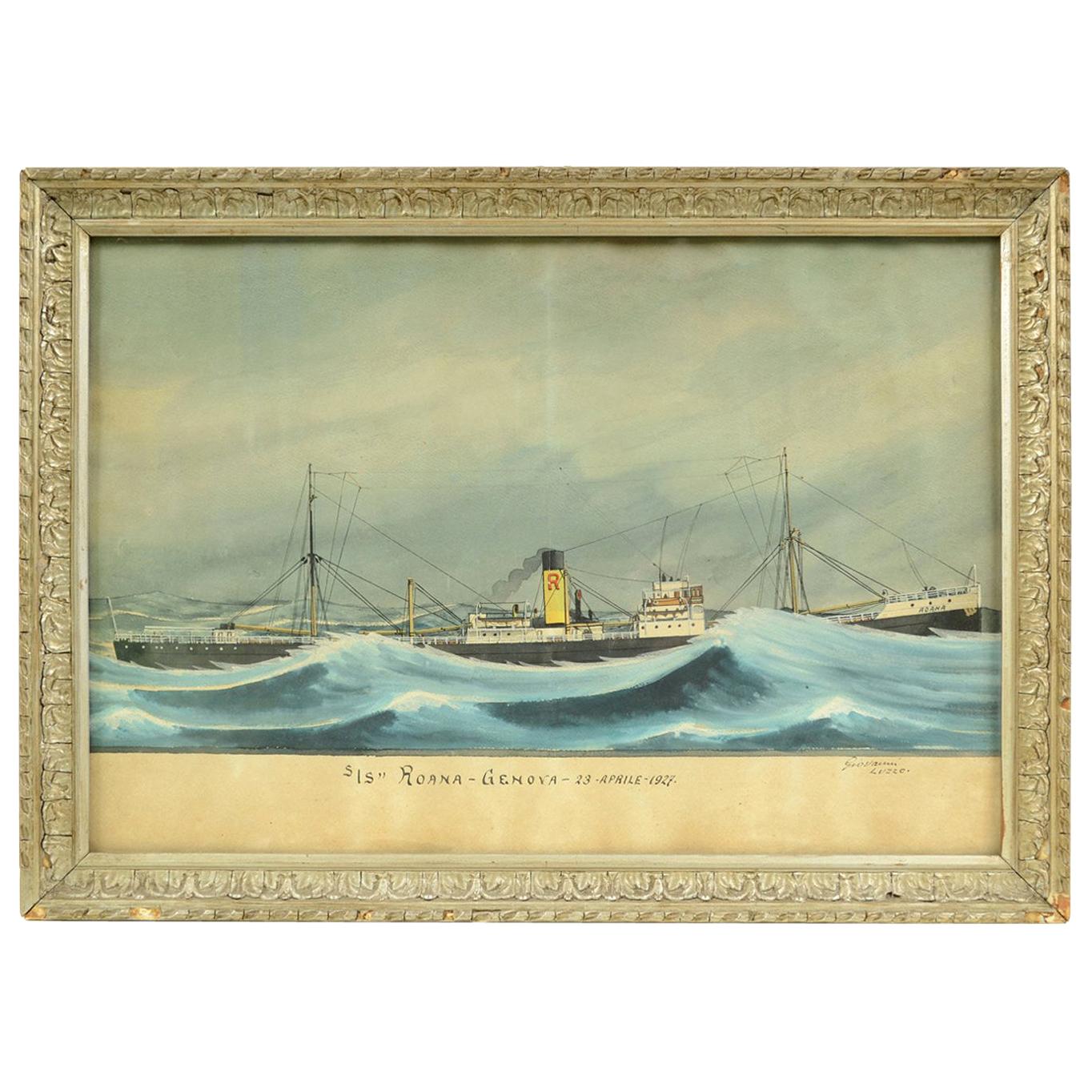 Genoa April 1927 Italian Nautical Ex Voto Votive Painting by Giovanni Luzzo 