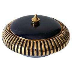 Vintage Italian Navy Blue and Gold Lidded Round Box Candy Dish, 1960s