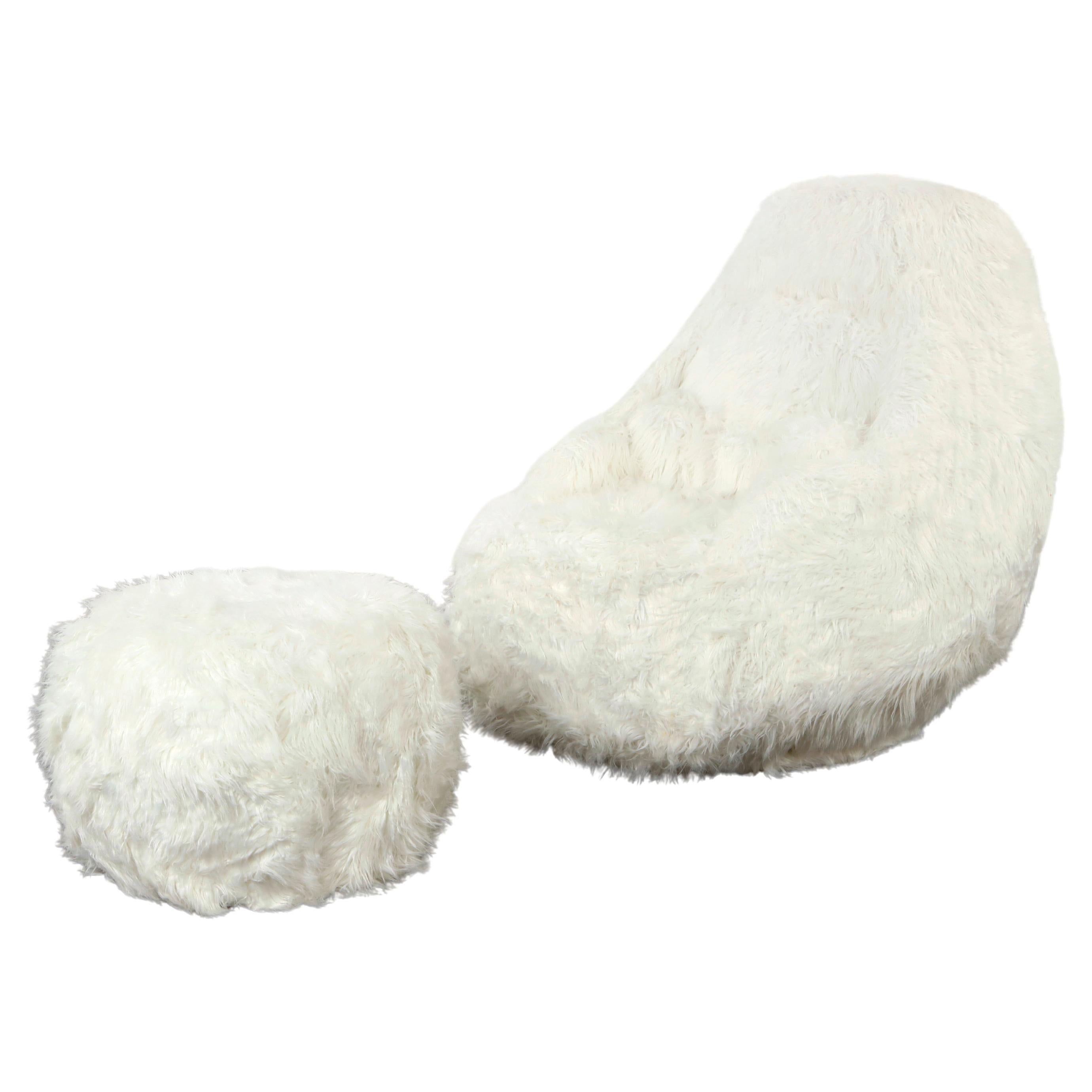 Italian Neanderthal Style Swivel Armchair with Ottoman, 1970s For Sale