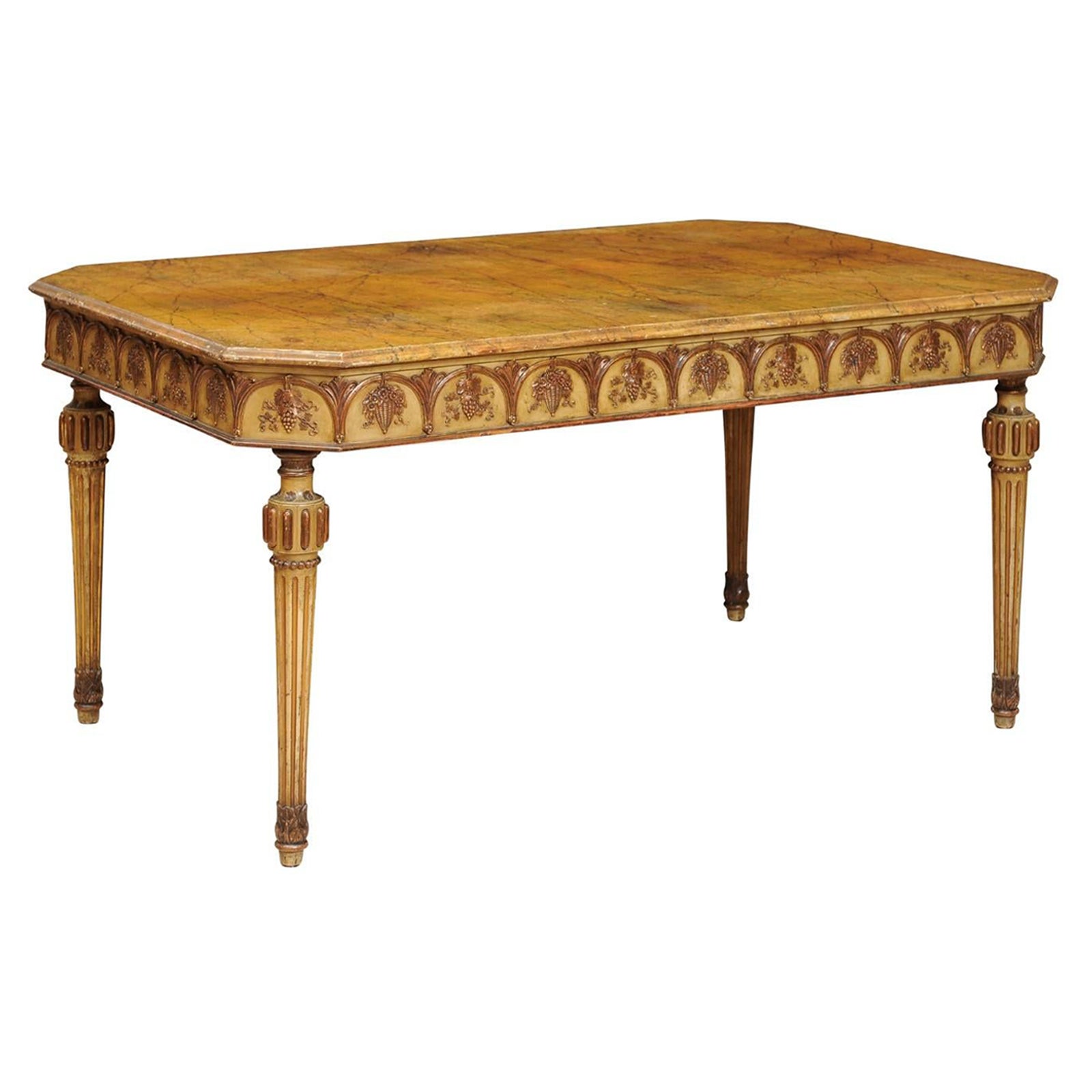 Mesa de Comedor Italiana Pintada Estilo Napolitano con Tapa de Imitación Mármol