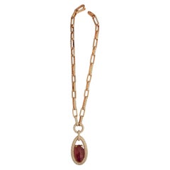 Italian Necklace 18kt Rose Gold with 12ct Rubelite Tourmaline and 1500 Diamonds