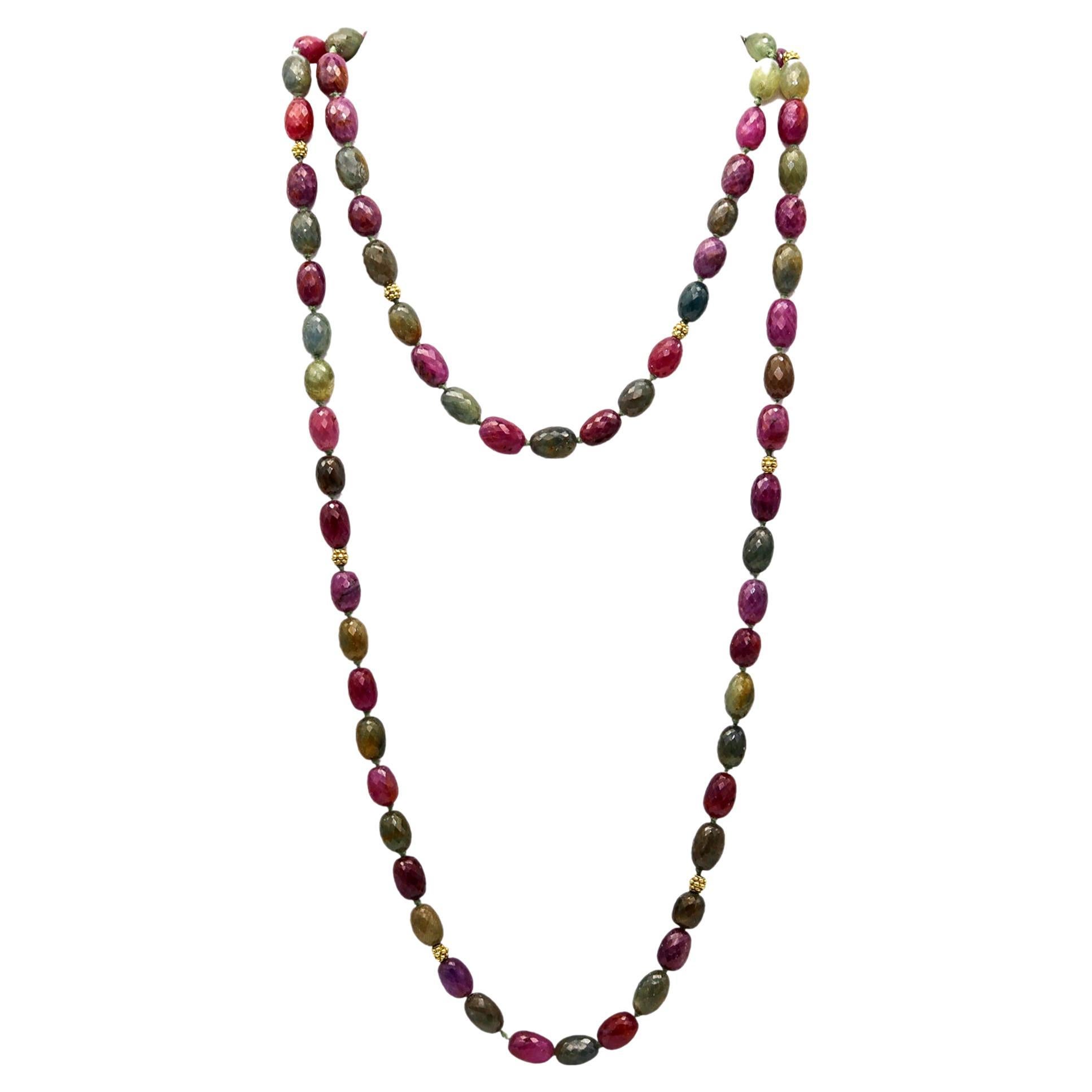 Italian Necklace Sautoir In 18Kt Yellow Gold With 342.40 Ctw In Color Sapphires