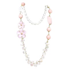 Italian necklace with baroque pearls, rose quartz and enamel