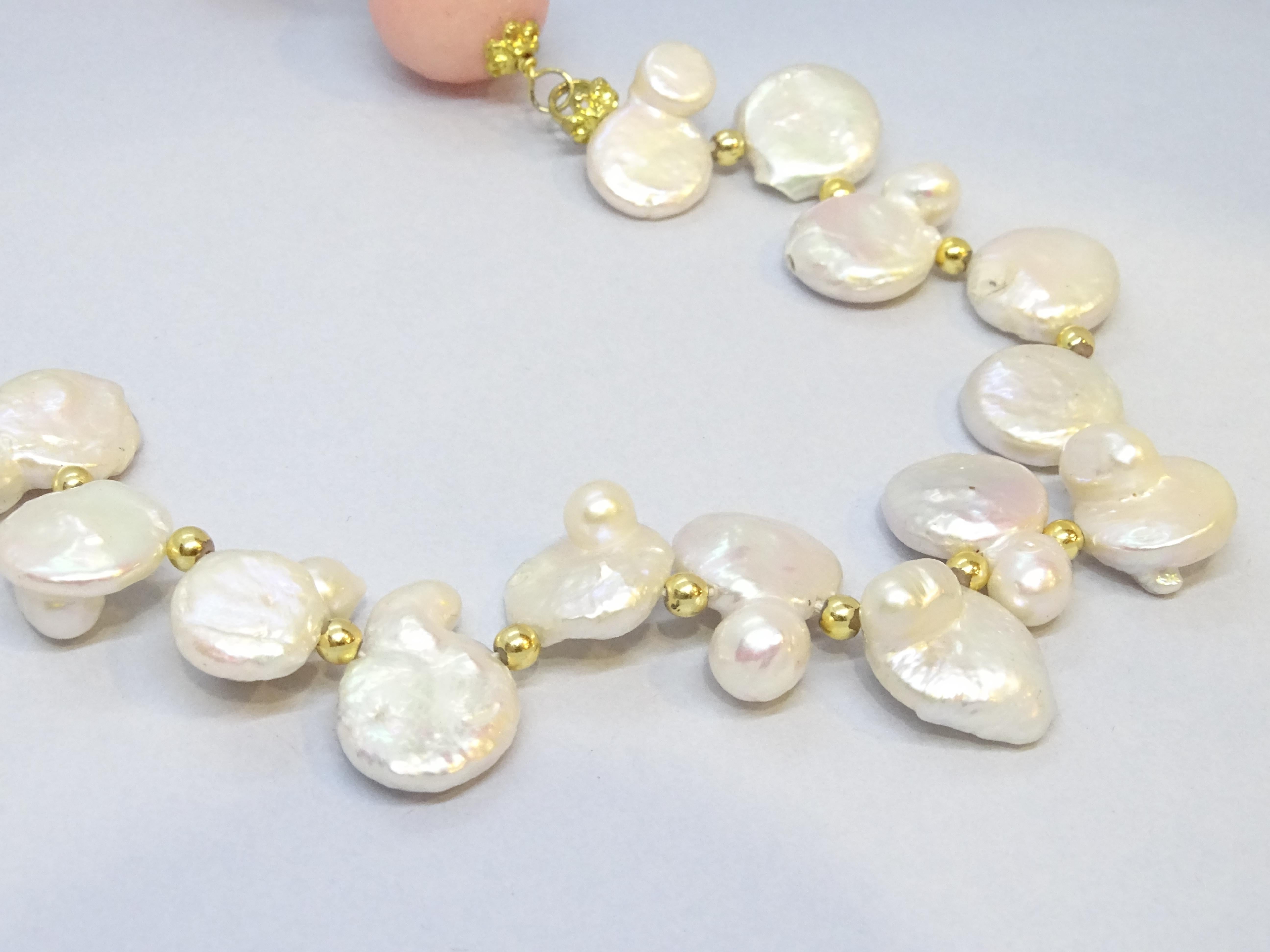 Rose Cut Italian necklace with baroque pearls, rose quartz and enamel For Sale