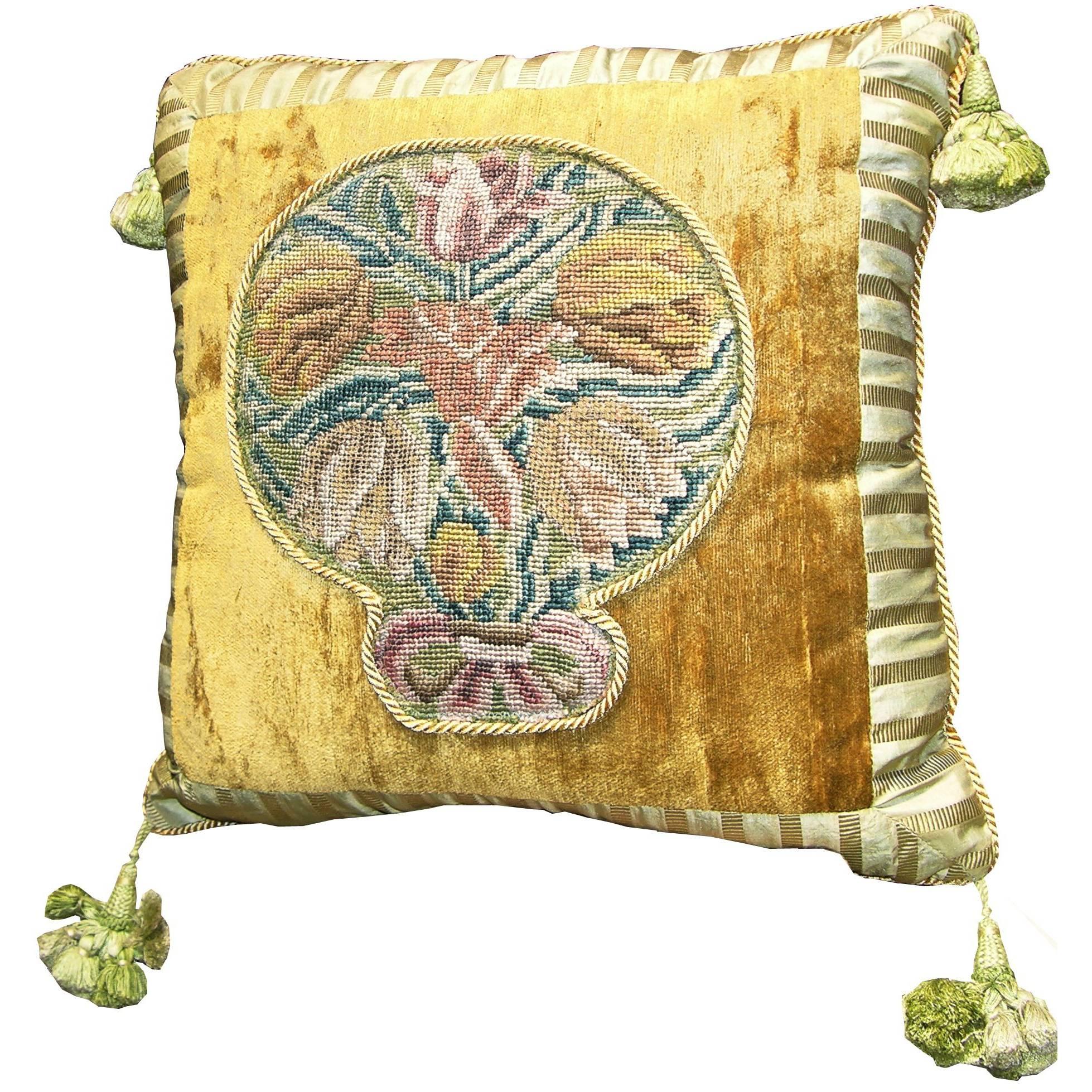 Italian Needlepoint Pillow 18th Century 1555p For Sale