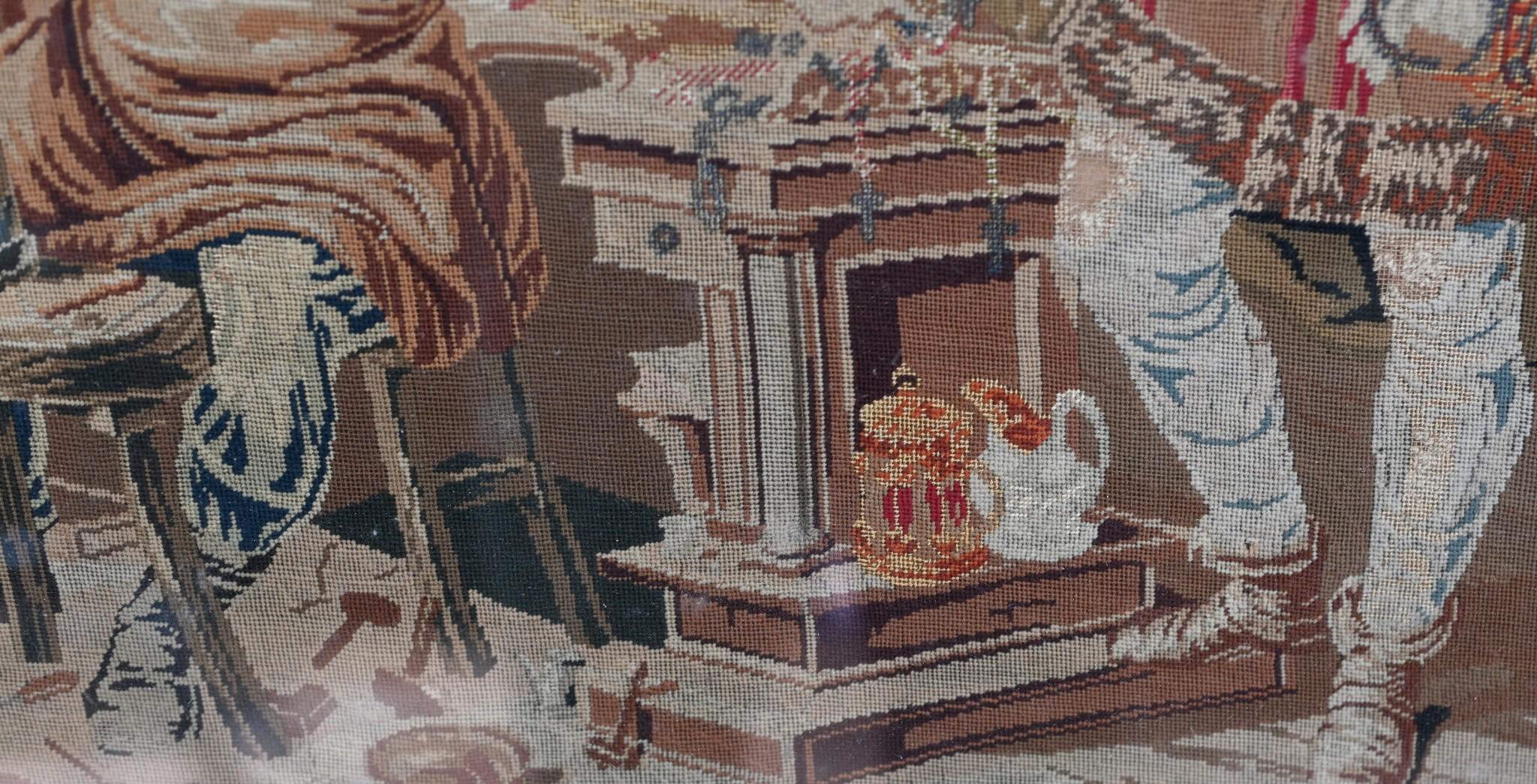 Mid-19th Century Italian Needlepoint Tapestry Cobbler and Prince Portrait 1860 For Sale