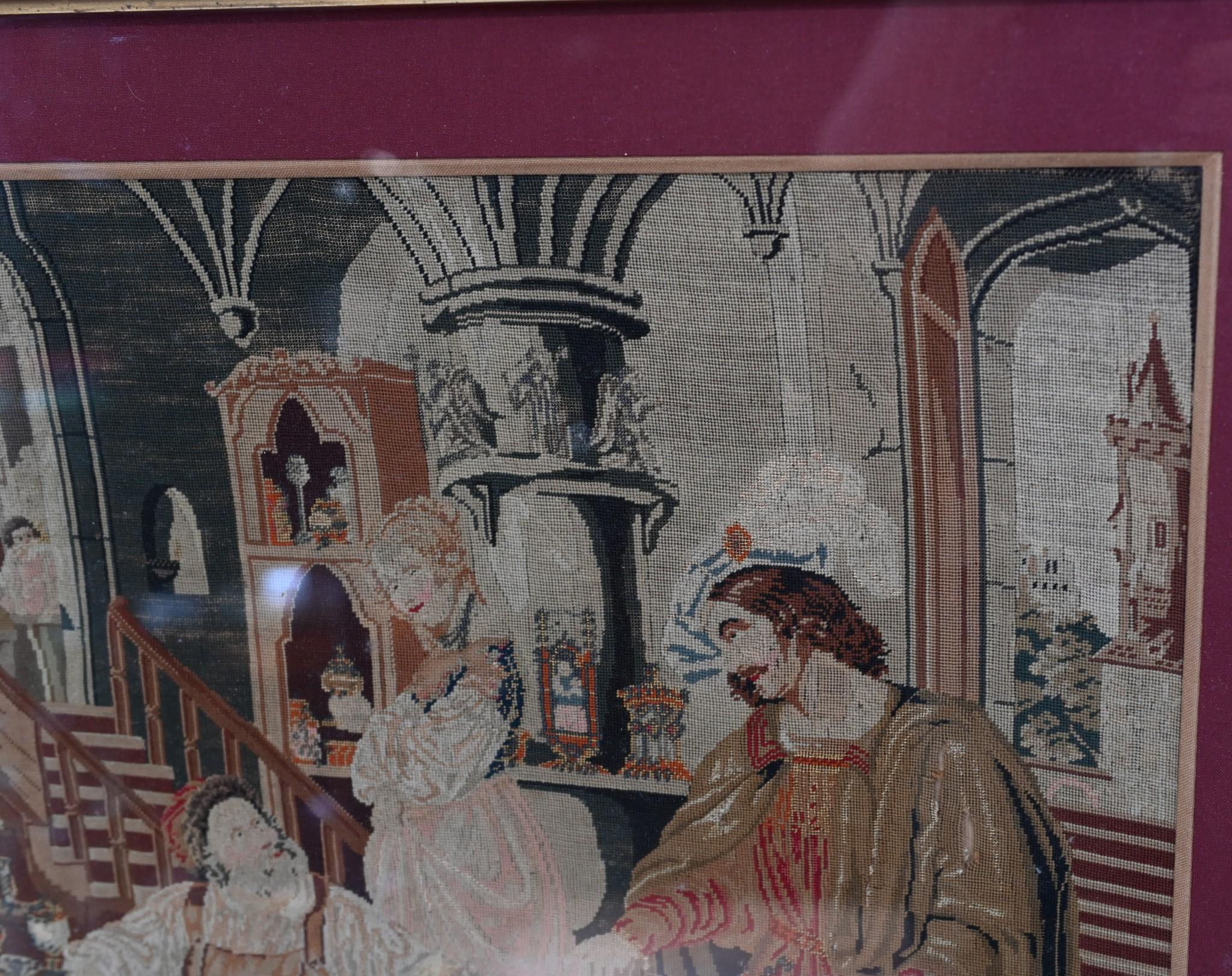 Italian Needlepoint Tapestry Cobbler and Prince Portrait 1860 For Sale 4