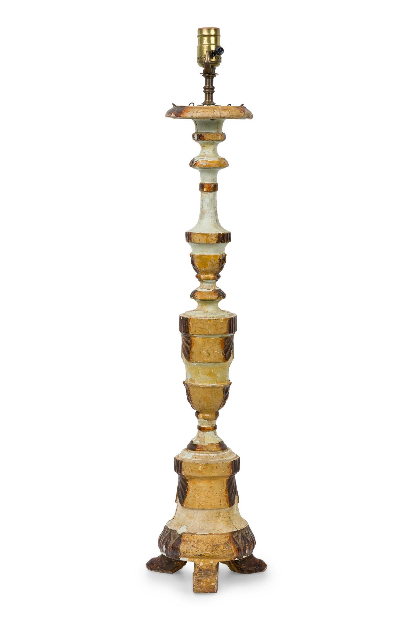 Hand-Painted Italian Neo-Classic Candlestick Lamp For Sale