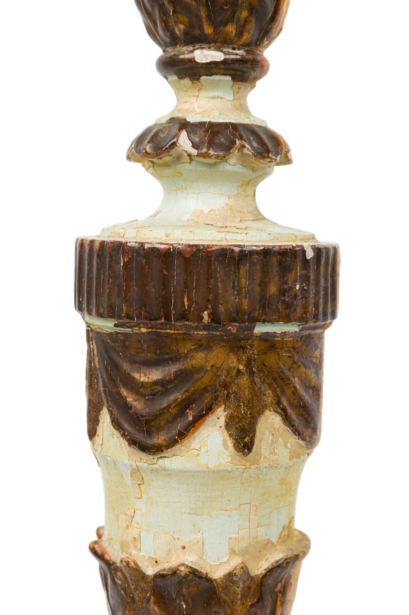 Paint Italian Neo-Classic Candlestick Lamp For Sale
