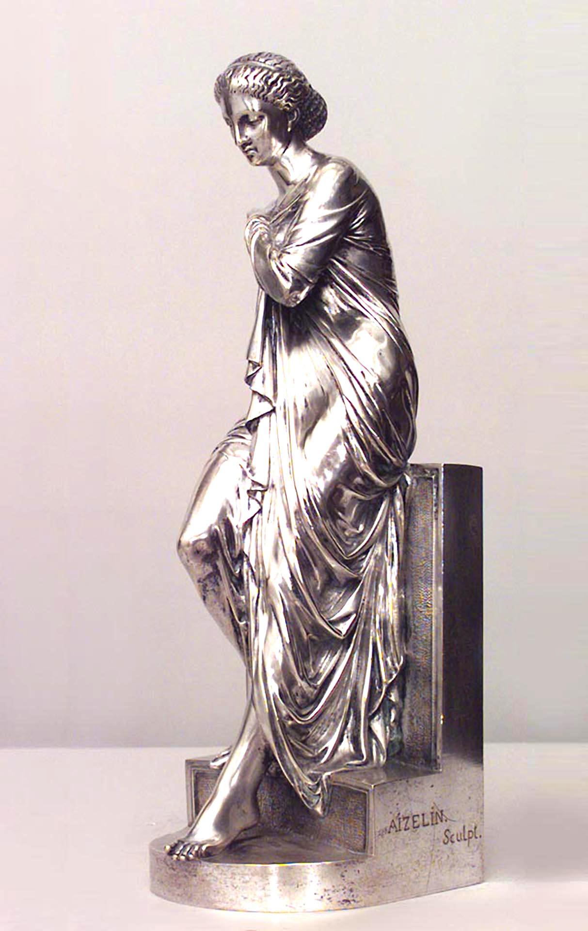 Neoclassical Neo-Classic Silver Plated Greek Woman For Sale
