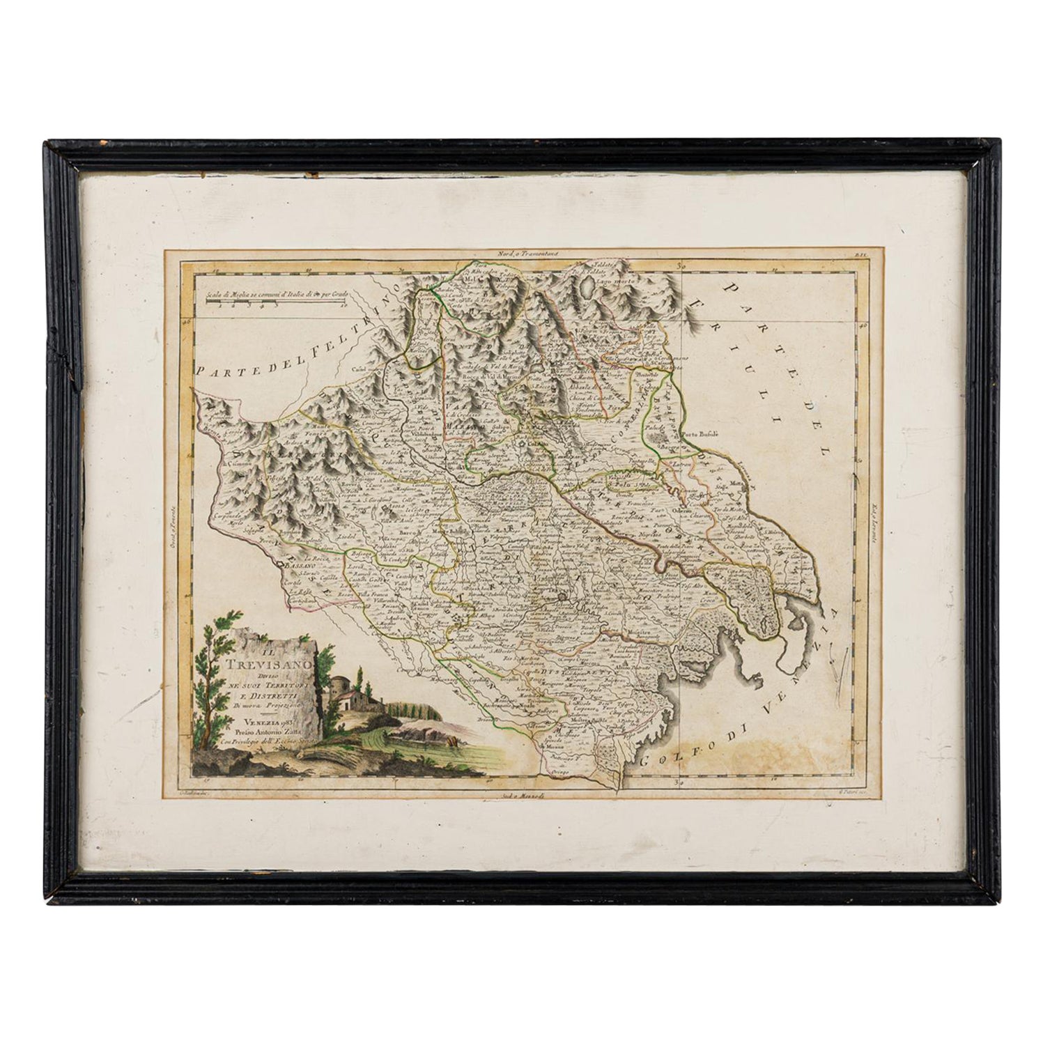 Italian Neo-Classic Framed Print of a Regional Map of Italy For Sale