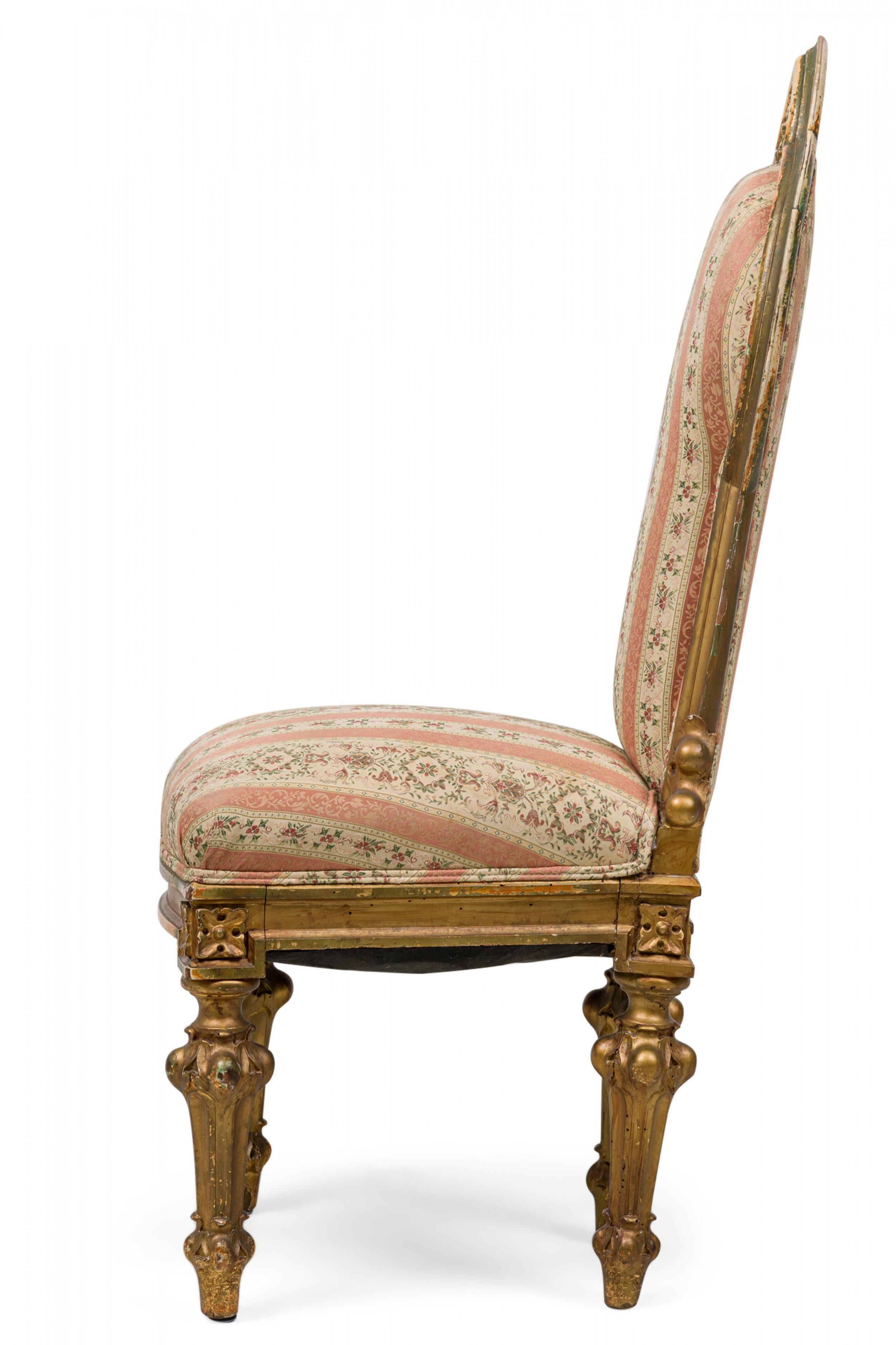 Neoclassical Italian Neoclassic Giltwood & Stripe Upholstered Dining / Side Chair For Sale