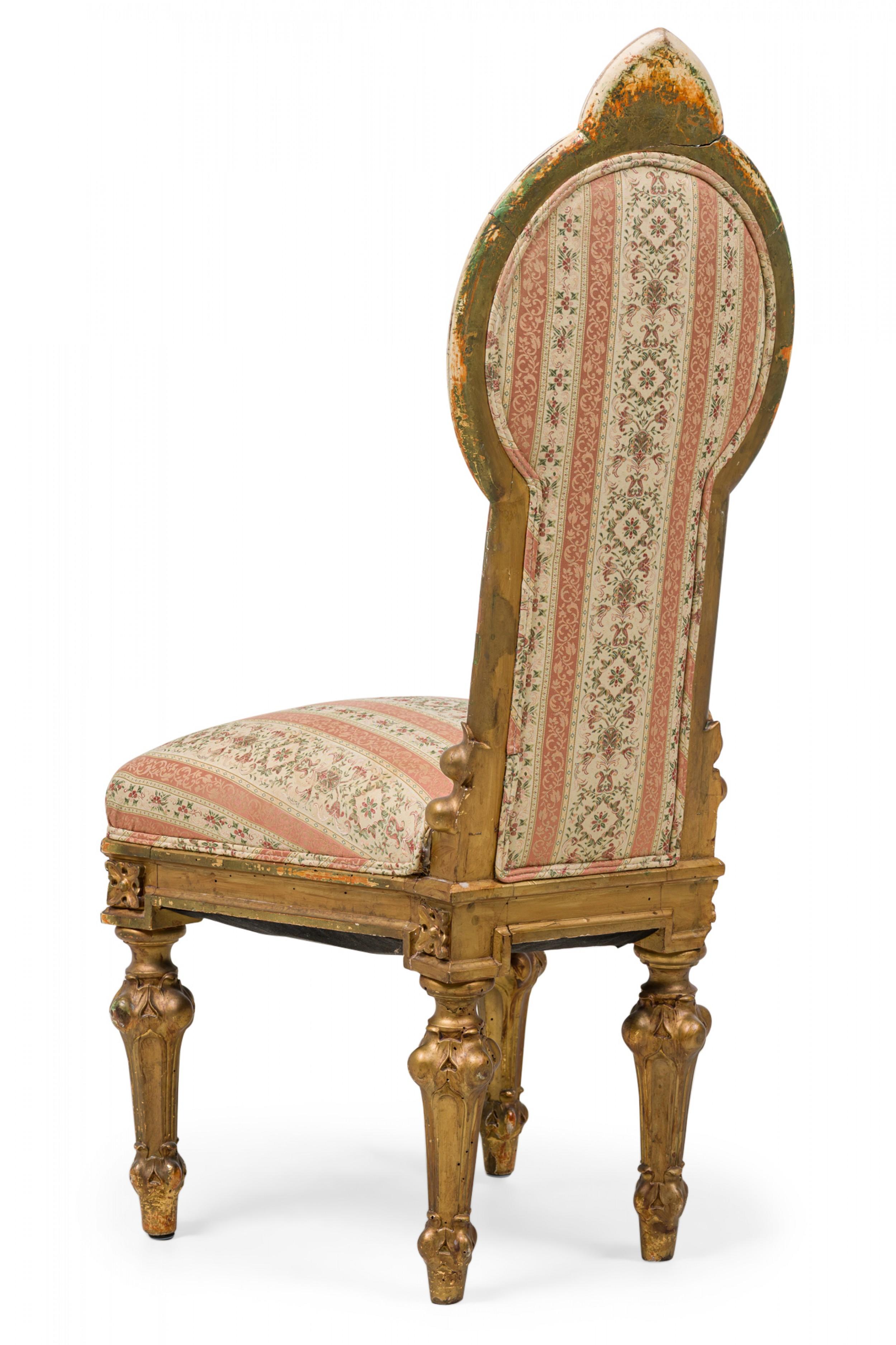 Carved Italian Neoclassic Giltwood & Stripe Upholstered Dining / Side Chair For Sale