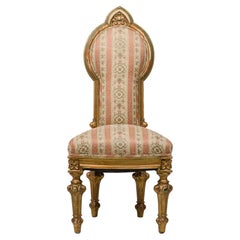 Antique Italian Neoclassic Giltwood & Stripe Upholstered Dining / Side Chair