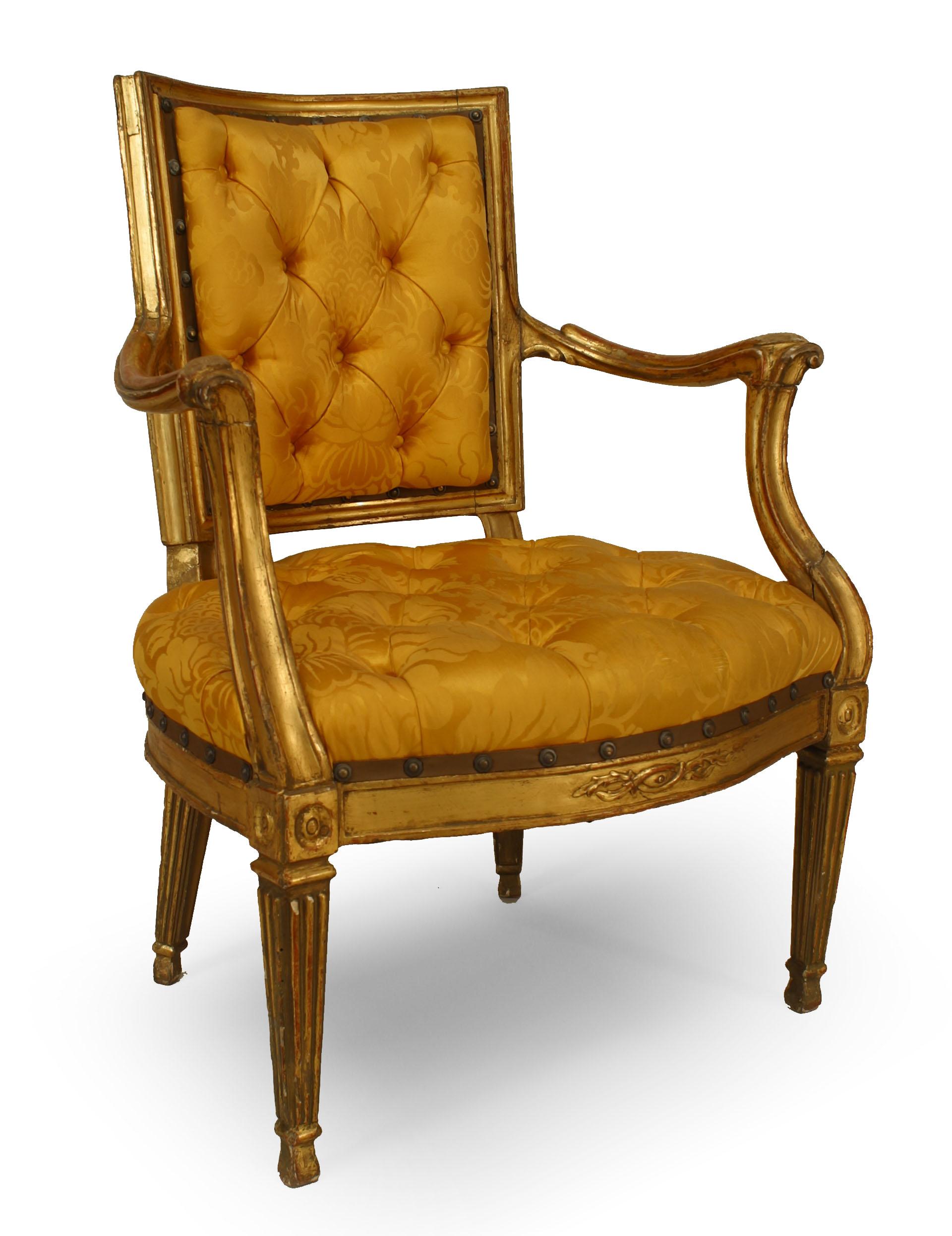 Upholstery Italian Neoclassic Gold Armchairs For Sale