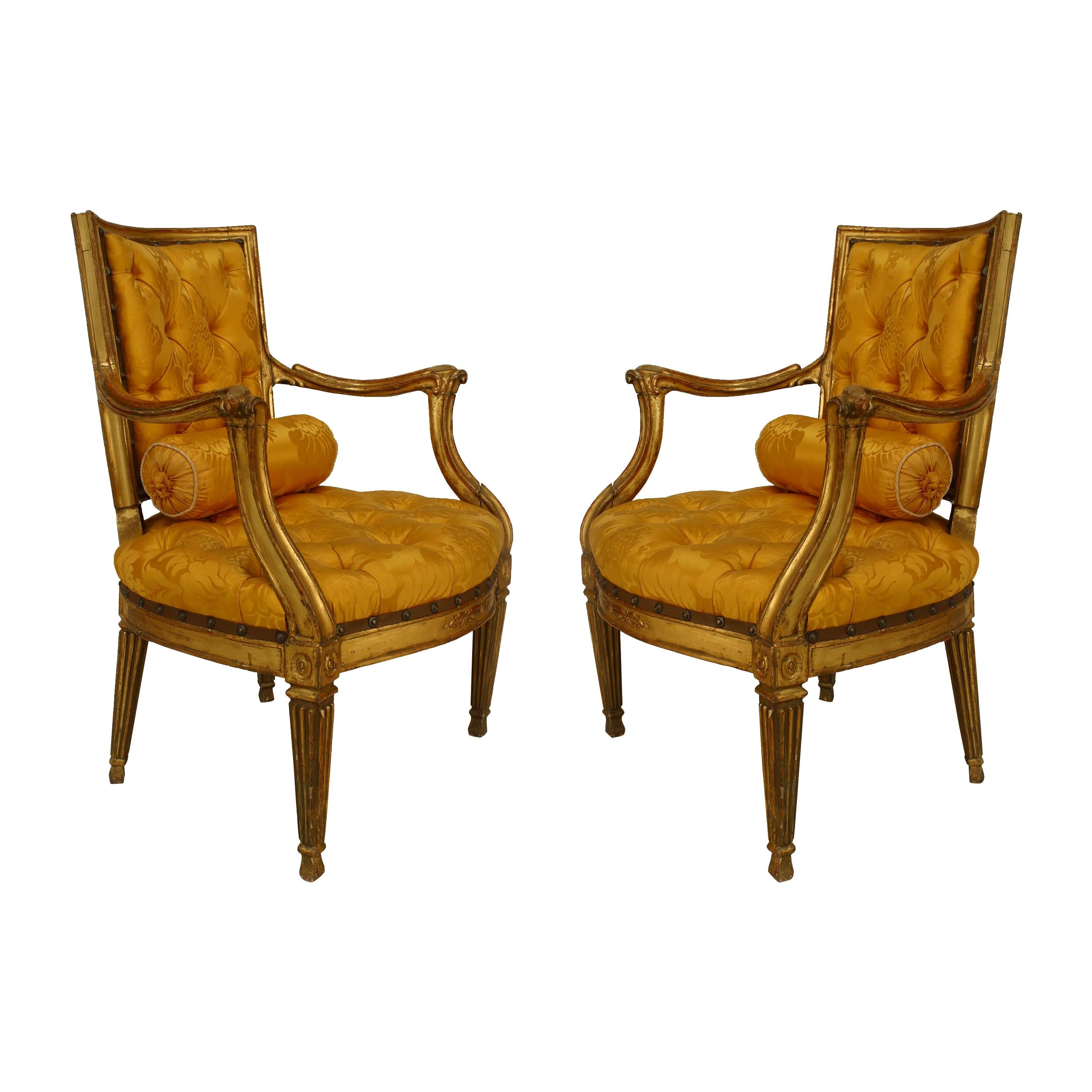 Italian Neoclassic Gold Armchairs For Sale