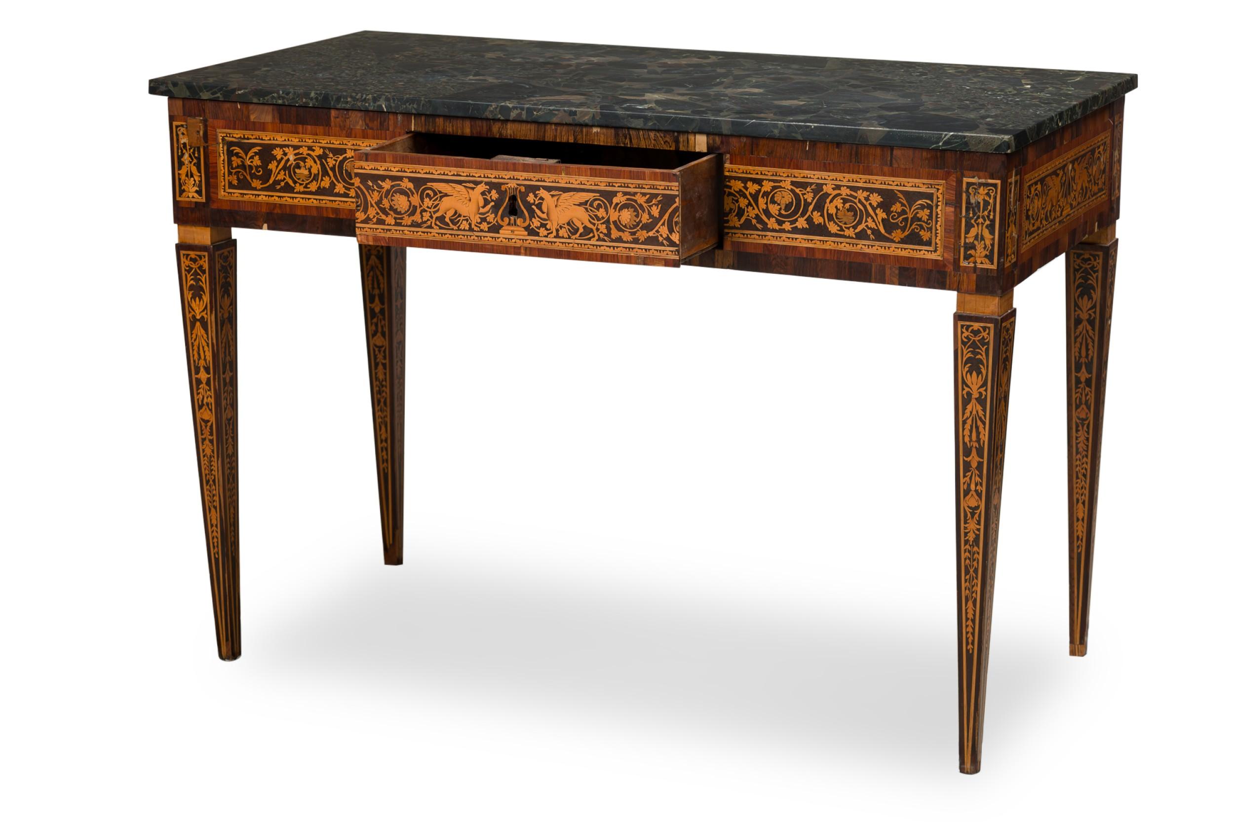 18th Century and Earlier Italian Neo-Classic Inlaid Marquetry Single Drawer Centre Table For Sale